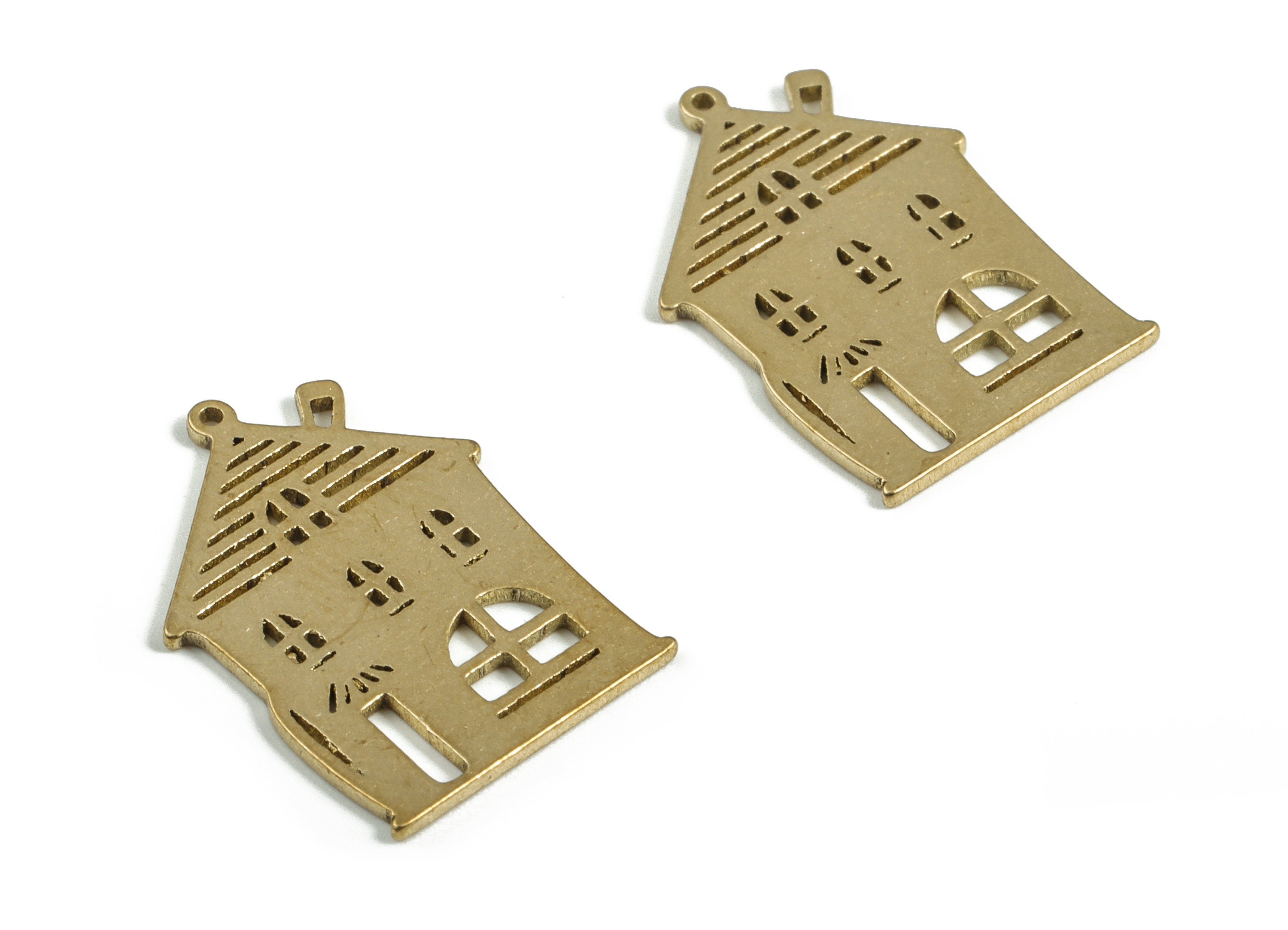 Brass House Earring Charms - Raw Brass Home Pendant - Earring Findings - Jewelry Making Supplies - 19.98x14.43x0.78mm - PP4007 - DOMEDBAZAAR