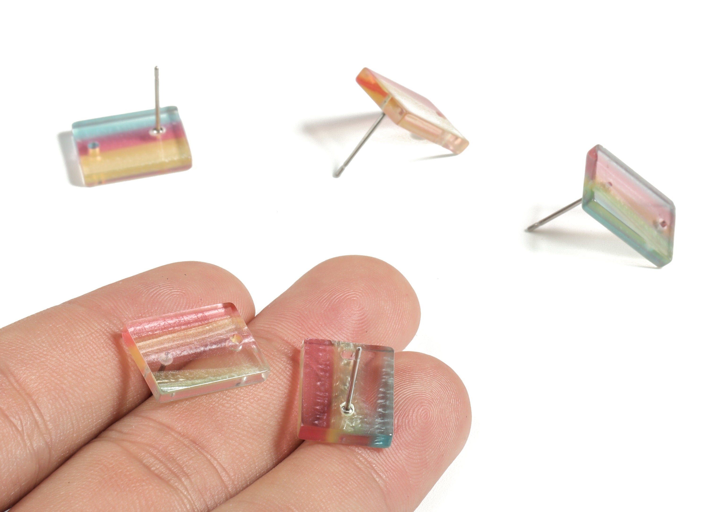 Acetate Rectangle Earring Stud - Rectangle Earring Post - Surgical Stud - Jewelry Supplies - Color Code: A525 - 15.5x11.8x2mm - AC1663-A553 - DOMEDBAZAAR