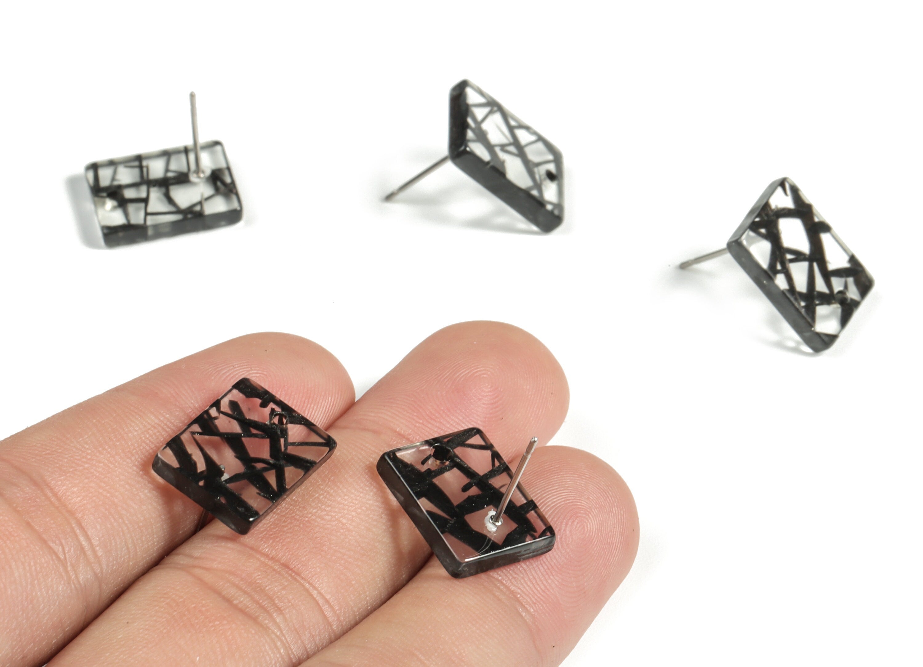 Acetate Rectangle Earring Stud - Rectangle Earring Post - Surgical Stud - Jewelry Supplies - Color Code: A525 - 15.5x11.8x2mm - AC1663-A591 - DOMEDBAZAAR