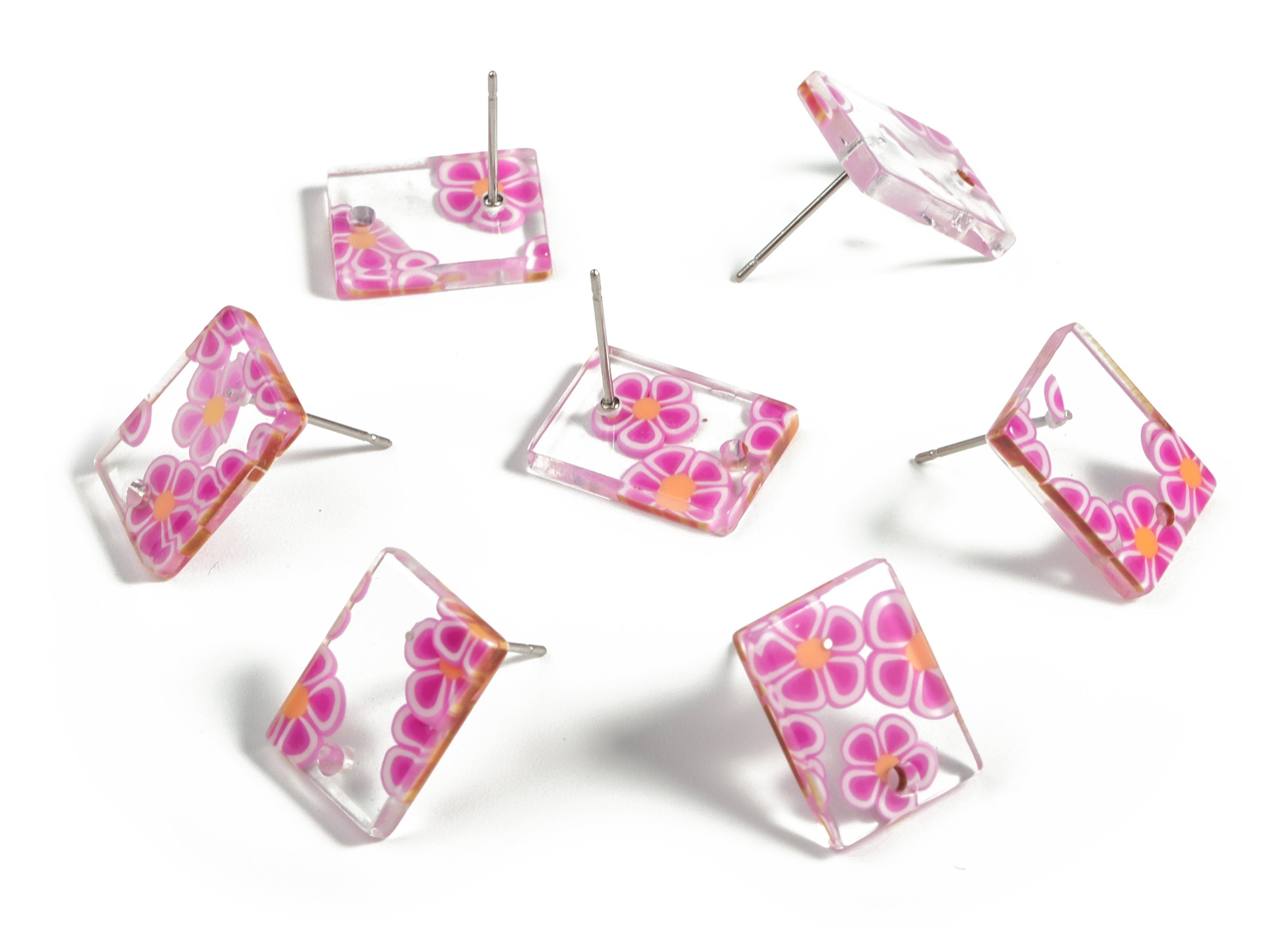 Acetate Rectangle Earring Stud - Rectangle Earring Post - Surgical Stud - Jewelry Supplies - Color Code: A525 - 15.5x11.8x2mm - AC1663-A590 - DOMEDBAZAAR