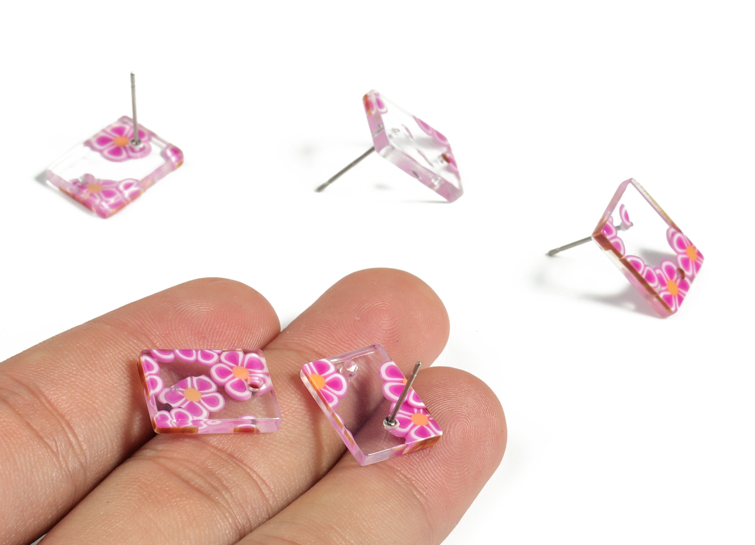 Acetate Rectangle Earring Stud - Rectangle Earring Post - Surgical Stud - Jewelry Supplies - Color Code: A525 - 15.5x11.8x2mm - AC1663-A590 - DOMEDBAZAAR