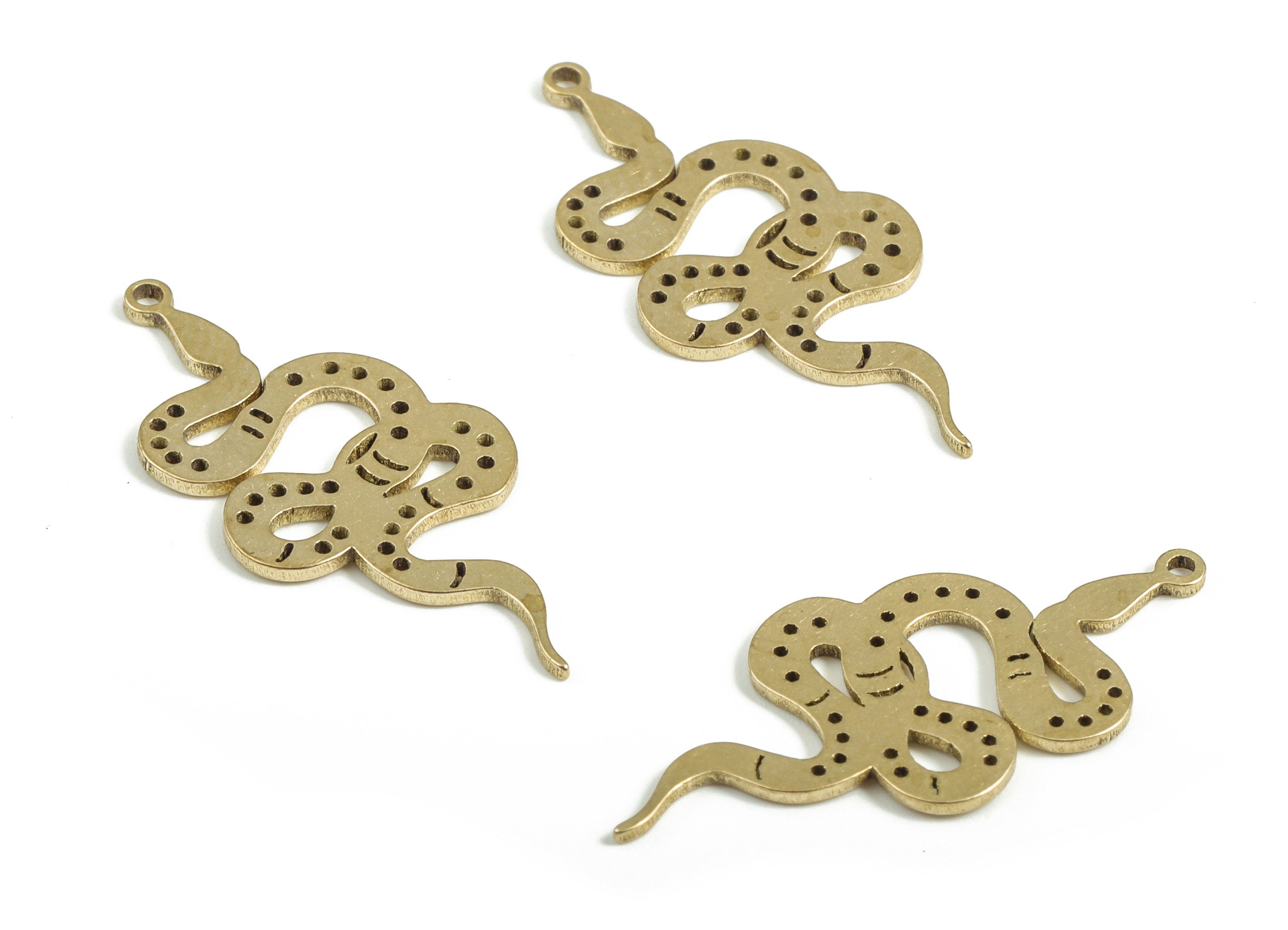 RAW Brass Snake Charm - Snake Pendant - Snake Earring - Jewelry Making Supplies Snake - Jewelry Gift for Snake Lovers - 24x11x0.7mm - PP4016 - DOMEDBAZAAR