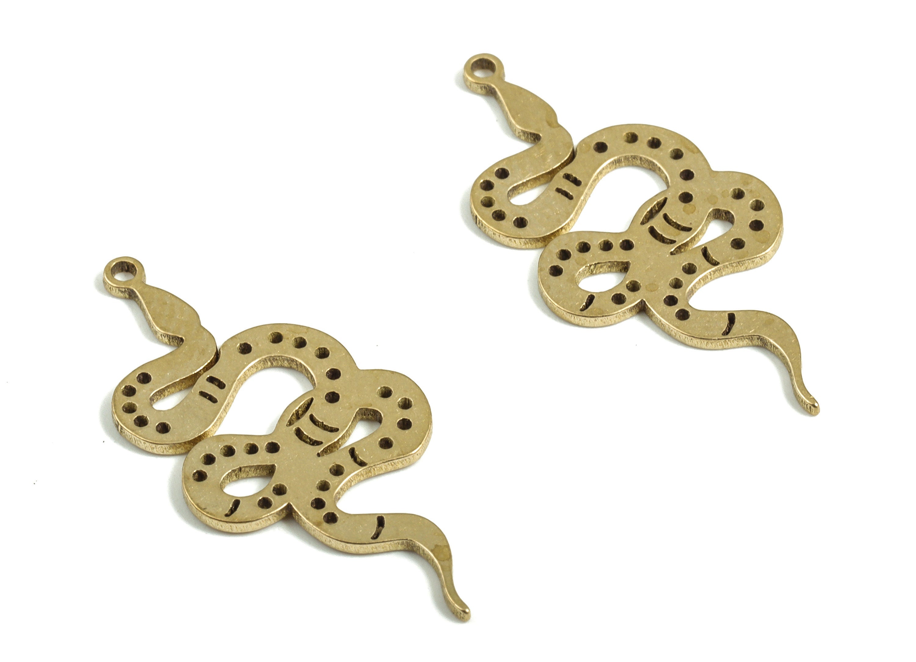 RAW Brass Snake Charm - Snake Pendant - Snake Earring - Jewelry Making Supplies Snake - Jewelry Gift for Snake Lovers - 24x11x0.7mm - PP4016 - DOMEDBAZAAR