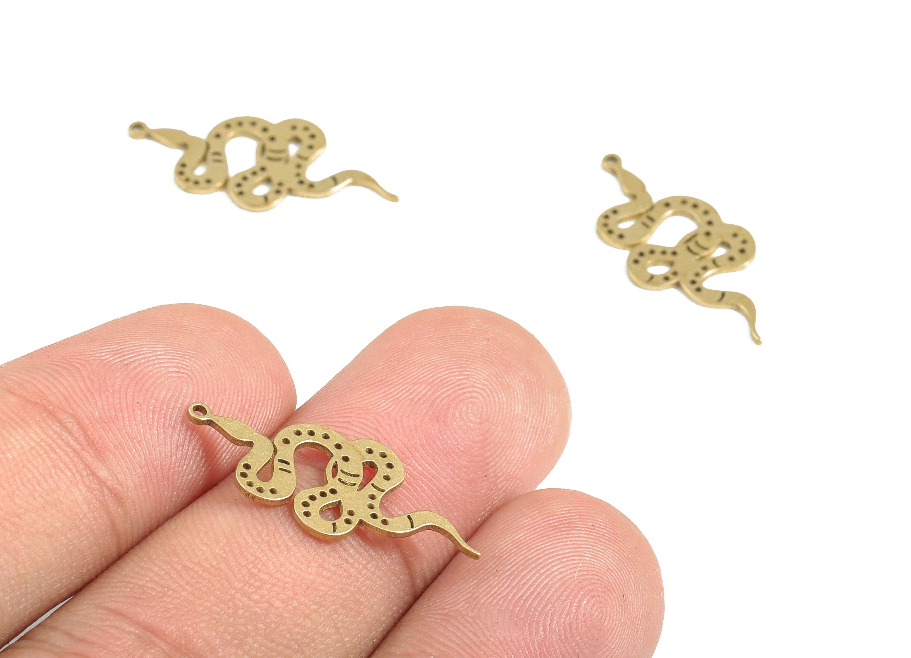 RAW Brass Snake Charm - Snake Pendant - Snake Earring - Jewelry Making Supplies Snake - Jewelry Gift for Snake Lovers - 24x11x0.7mm - PP4016 - DOMEDBAZAAR