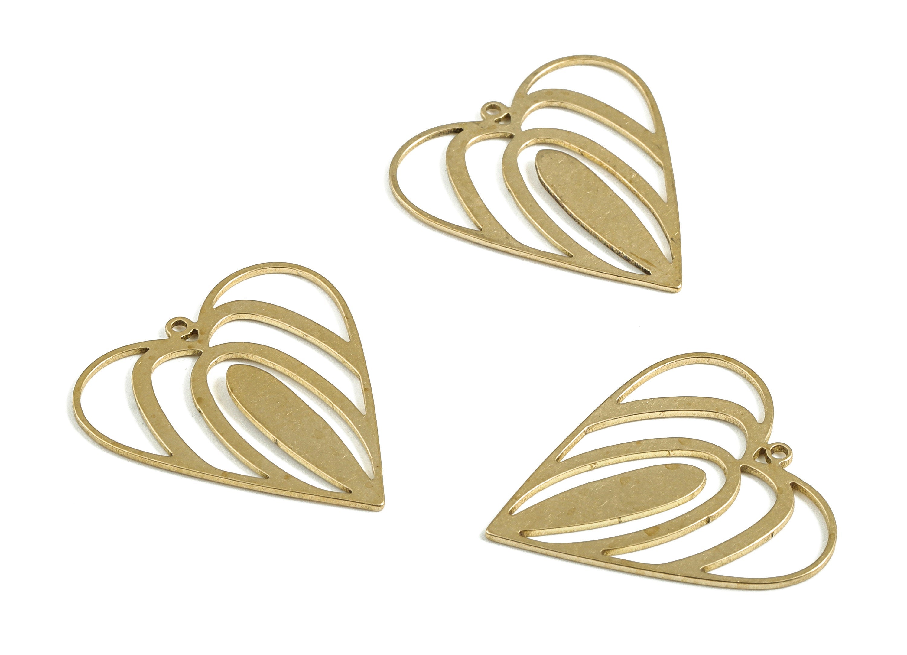 Brass Heart Earring Charms - Raw Brass Heart Pendant - Earring Findings - Jewelry Making Supplies - 21.05x19.75x0.63mm - PP4049 - DOMEDBAZAAR