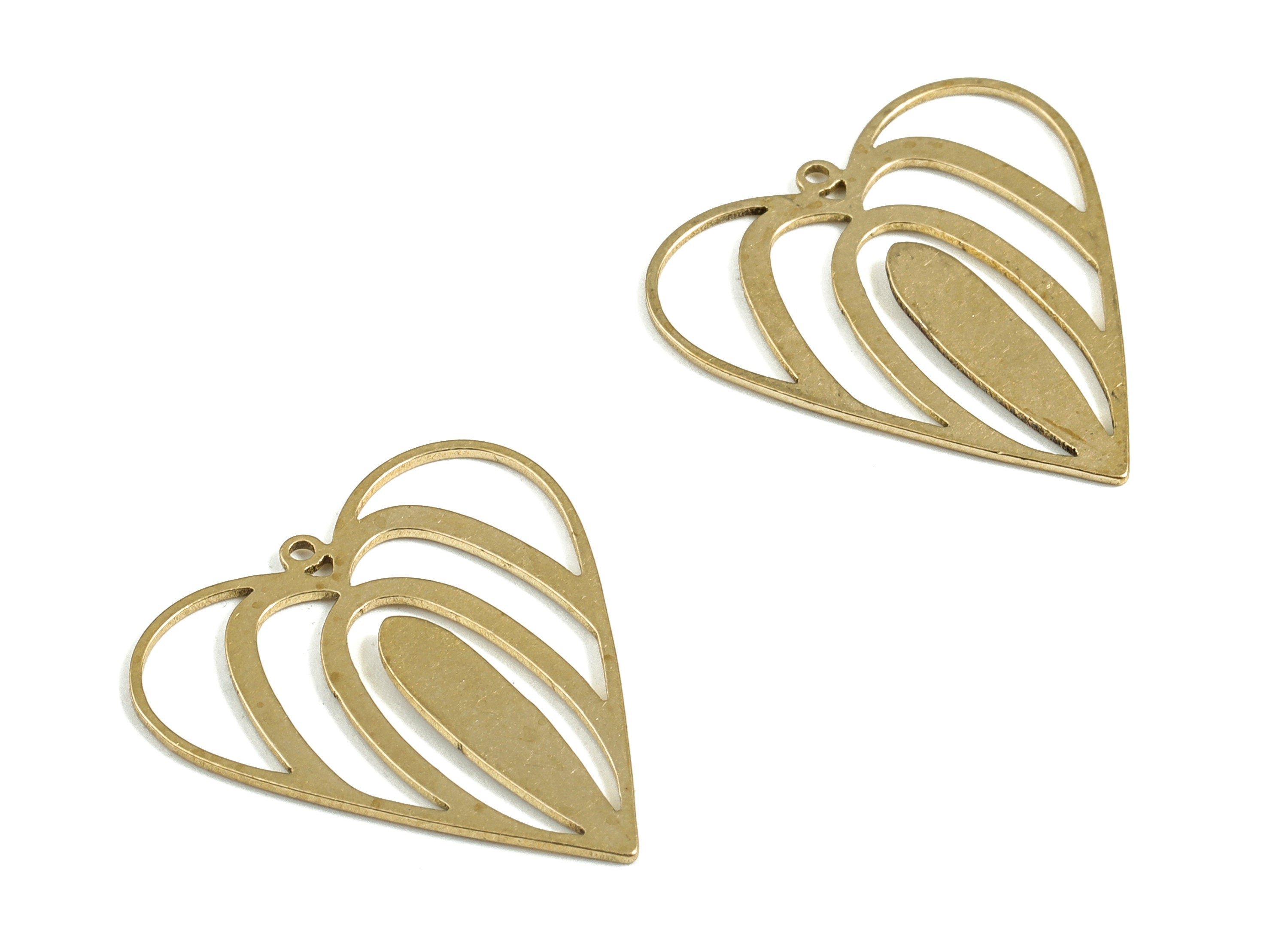 Brass Heart Earring Charms - Raw Brass Heart Pendant - Earring Findings - Jewelry Making Supplies - 21.05x19.75x0.63mm - PP4049 - DOMEDBAZAAR