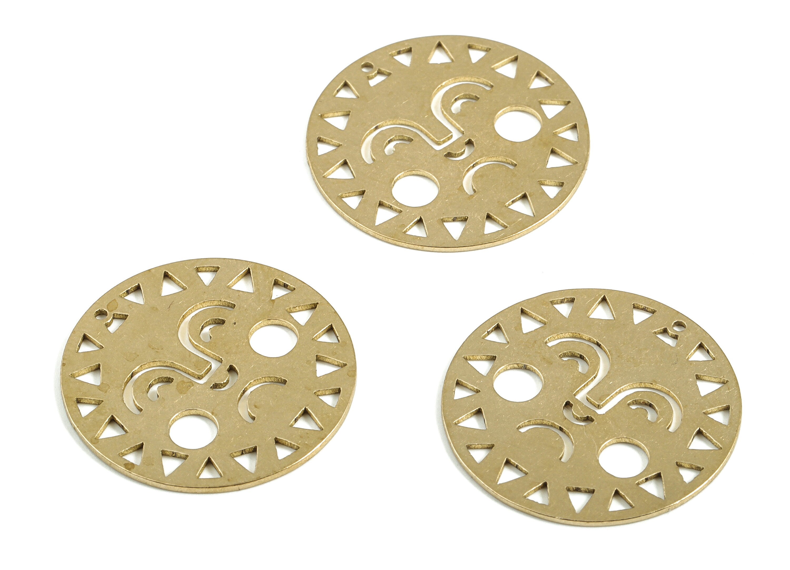 Asleep Face Sun Round Pendant - Raw Brass Sun Face Circle Earring Charms - Earring Findings - Jewelry Making Supplies - 22x22x0.7mm - PP4052 - DOMEDBAZAAR
