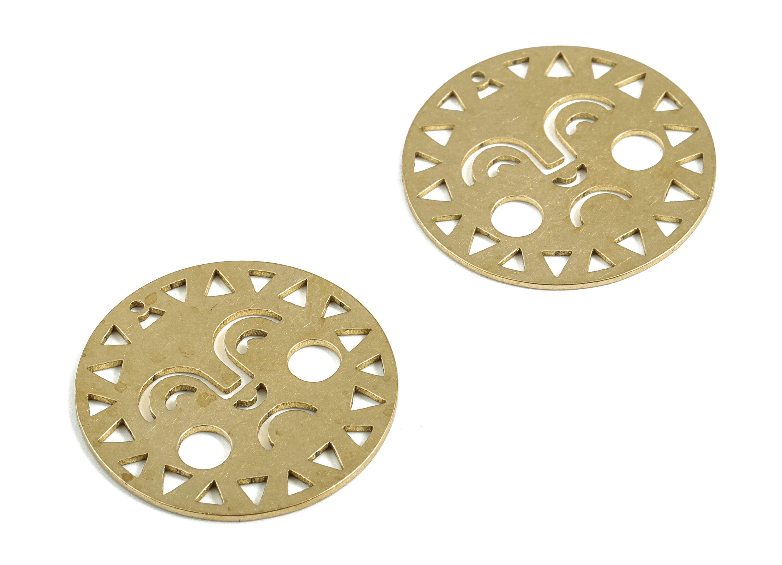 Asleep Face Sun Round Pendant - Raw Brass Sun Face Circle Earring Charms - Earring Findings - Jewelry Making Supplies - 22x22x0.7mm - PP4052 - DOMEDBAZAAR