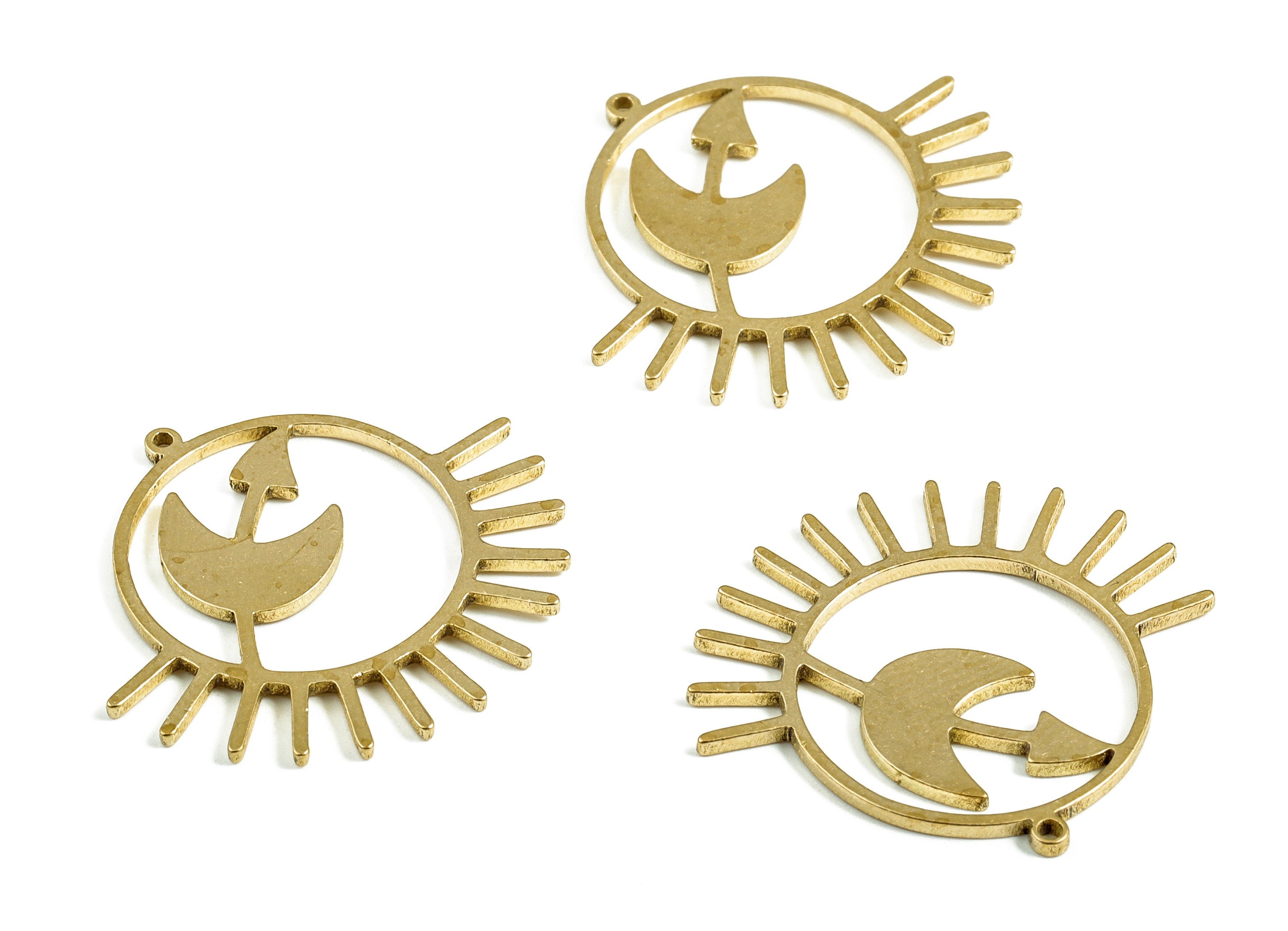 Circle Crescent Sun Pendant - Raw Brass Arrow Moon Sun Earring Charms - Earrings Finding - Jewelry Making Supplies - 26x23x0.98mm - PP4018 - DOMEDBAZAAR