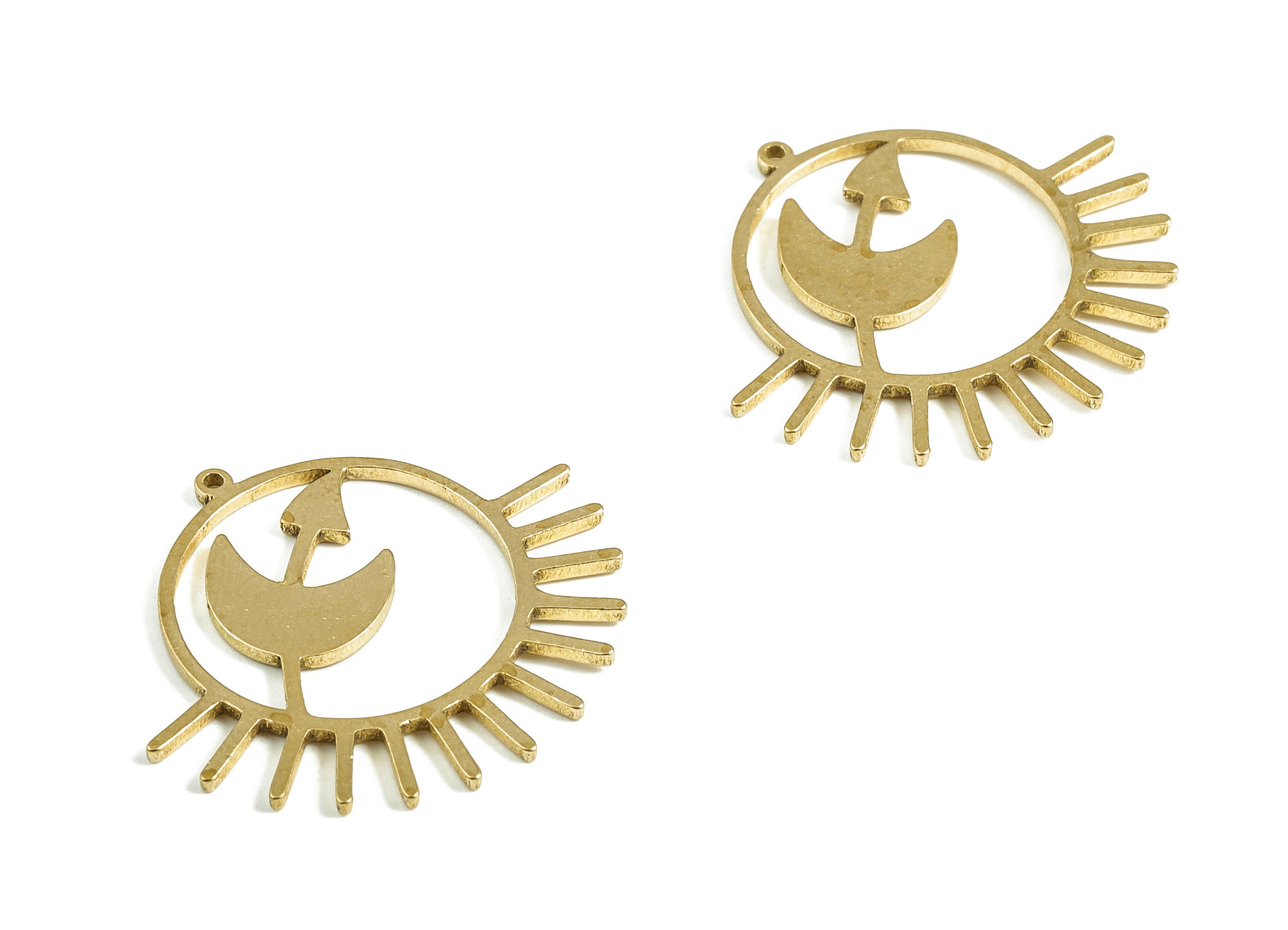 Circle Crescent Sun Pendant - Raw Brass Arrow Moon Sun Earring Charms - Earrings Finding - Jewelry Making Supplies - 26x23x0.98mm - PP4018 - DOMEDBAZAAR