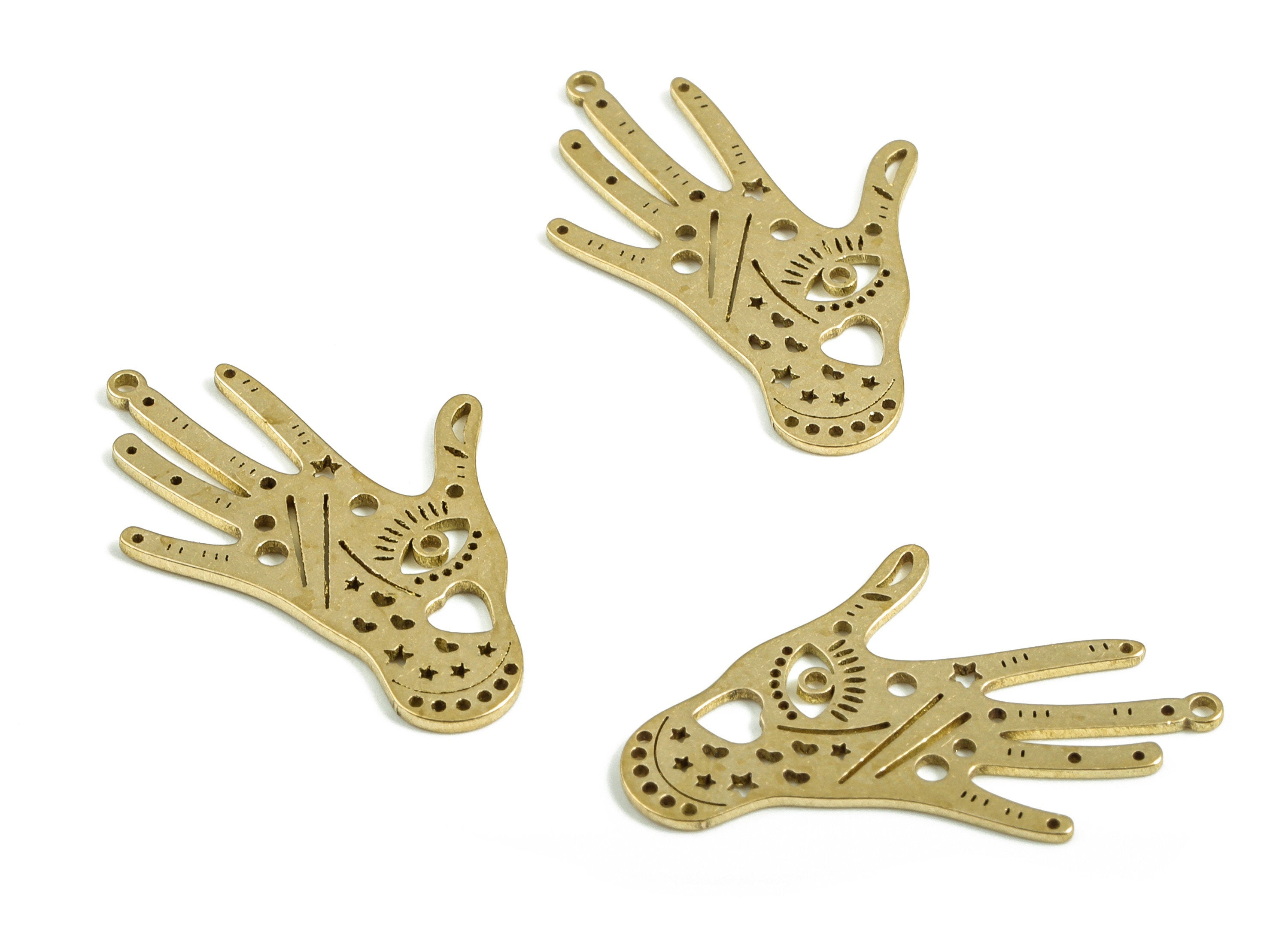 Brass Hand Eye Earring Charms - Raw Brass Hand Star Heart Pendant - Earrings Finding - Jewelry Supplies - 22.7x15.22x0.67mm - PP4019 - DOMEDBAZAAR