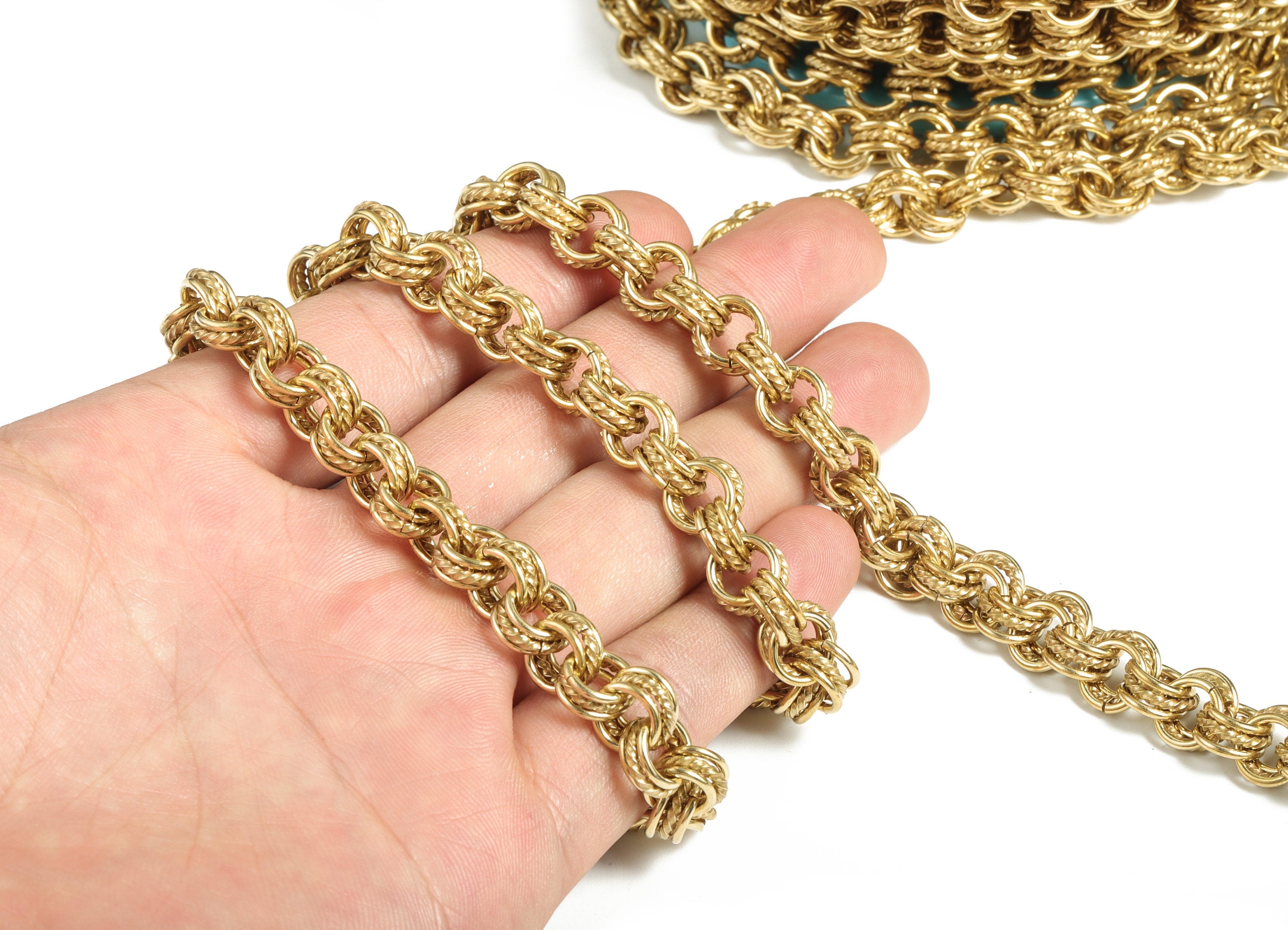 Oval Rolo Cable Chain - Raw Brass Textured Oval Cable Chain - Openlink Round Chain - For Necklace Bracelet 0.36&quot;x0.36&quot;x0.15&quot; CC1185 - DOMEDBAZAAR
