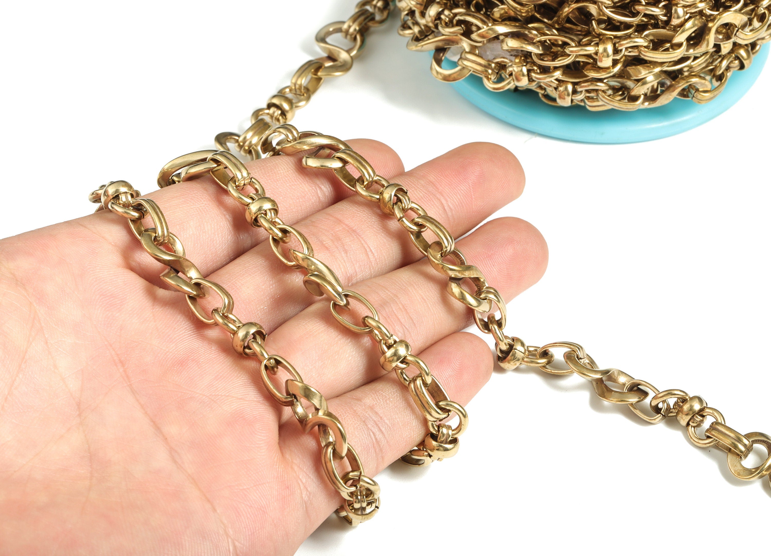 Raw Brass Textured Cable Chain - Oval Eternity Round Cable Chain - Oval Openlink ChainFor Necklaces & Bracelets- 0.74&quot;x0.45&quot;x0.22&quot; - CC1189 - DOMEDBAZAAR