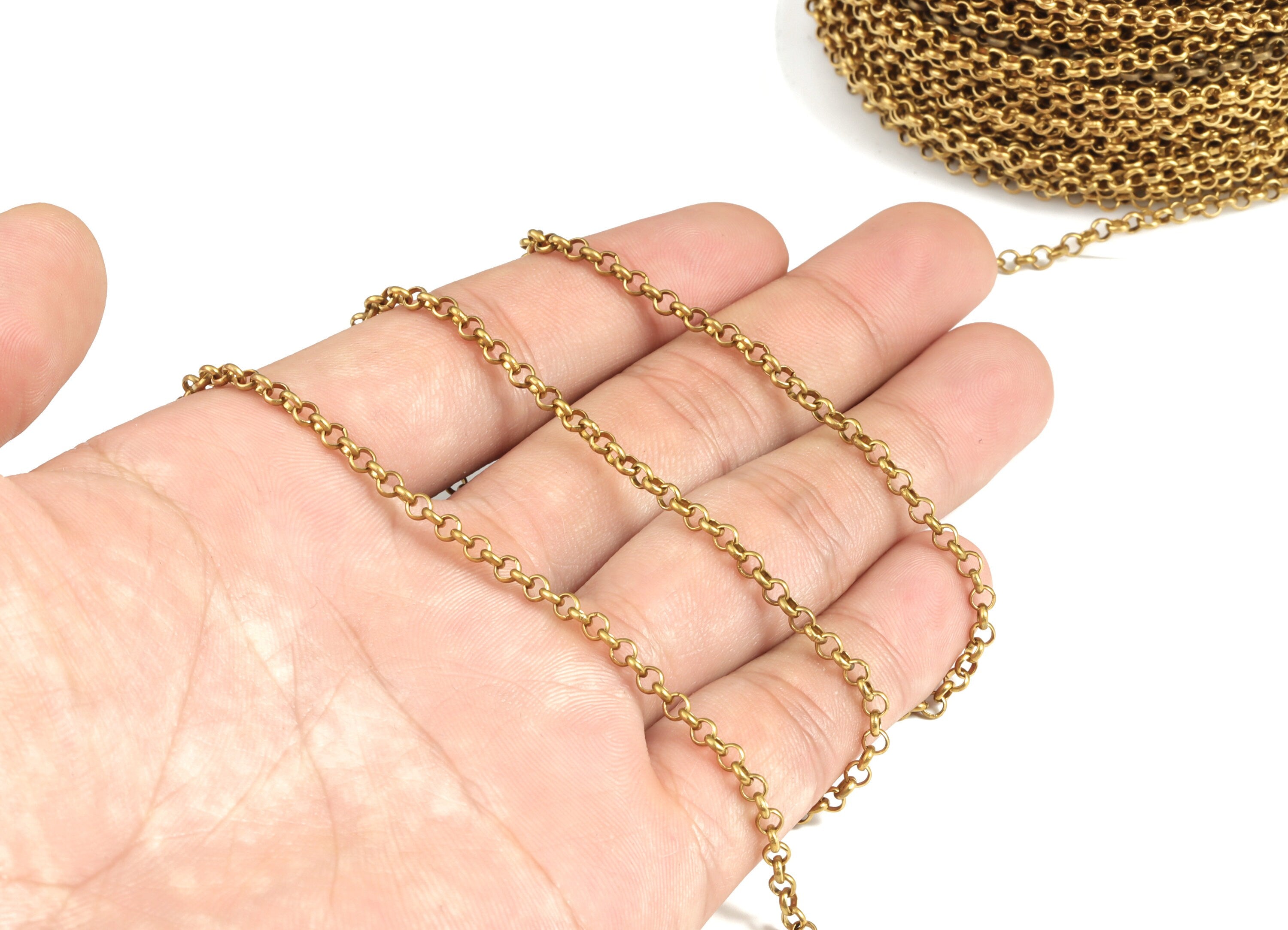 Brass Rolo Chain - Raw Brass Chain - Unsoldered Round Rolo Chain - 0.13&quot; x 0.13&quot; x 0.02&quot; - for Necklace Bracelet Jewellery Making - CC1030 - DOMEDBAZAAR