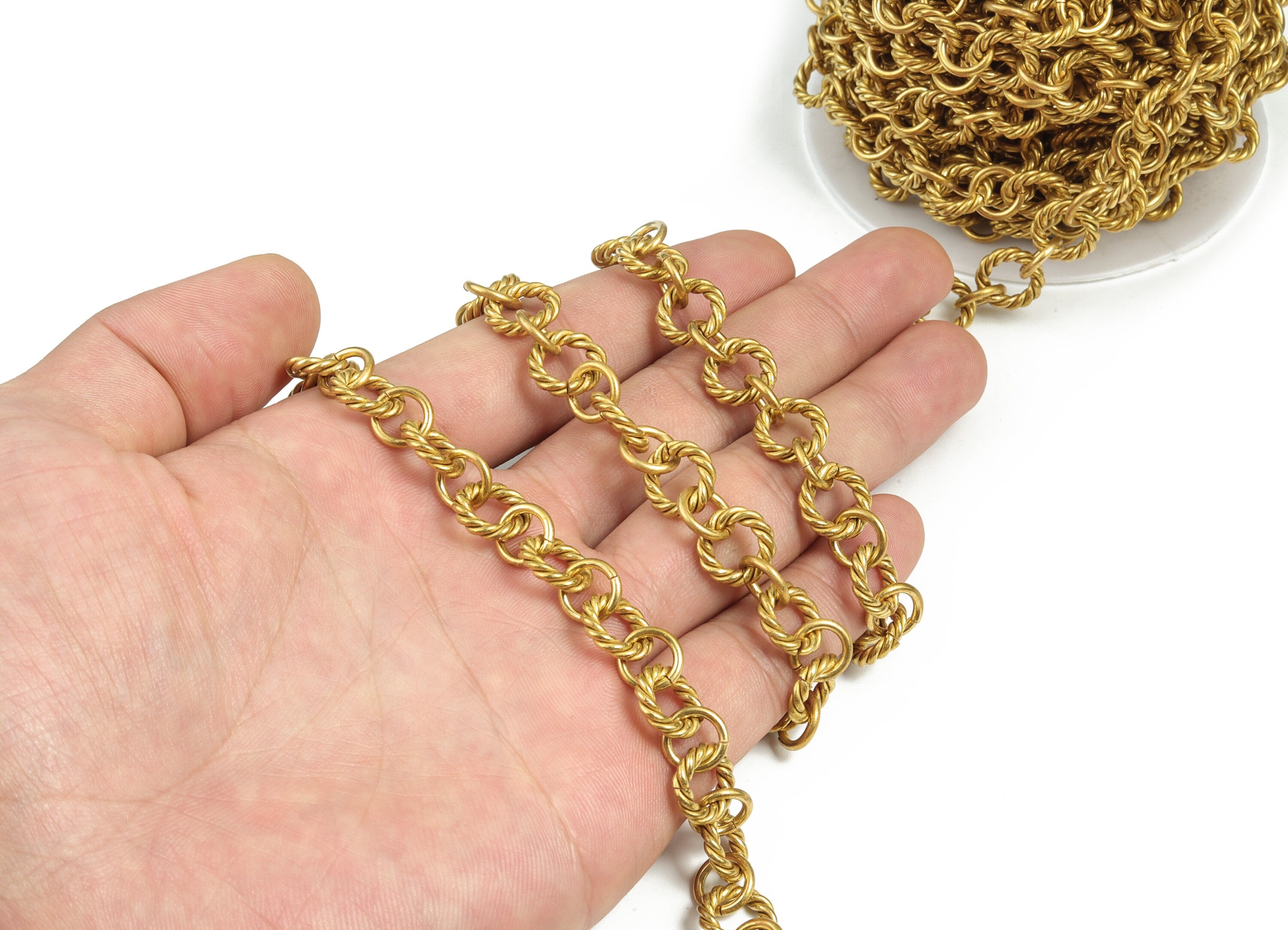 Round Rolo Cable Chain - Raw Brass Textured Round Cable Chain - Round Openlink Chain - For Necklace Bracelet 0.45&quot;x0.45&quot;x0.10&quot; CC1194 - DOMEDBAZAAR