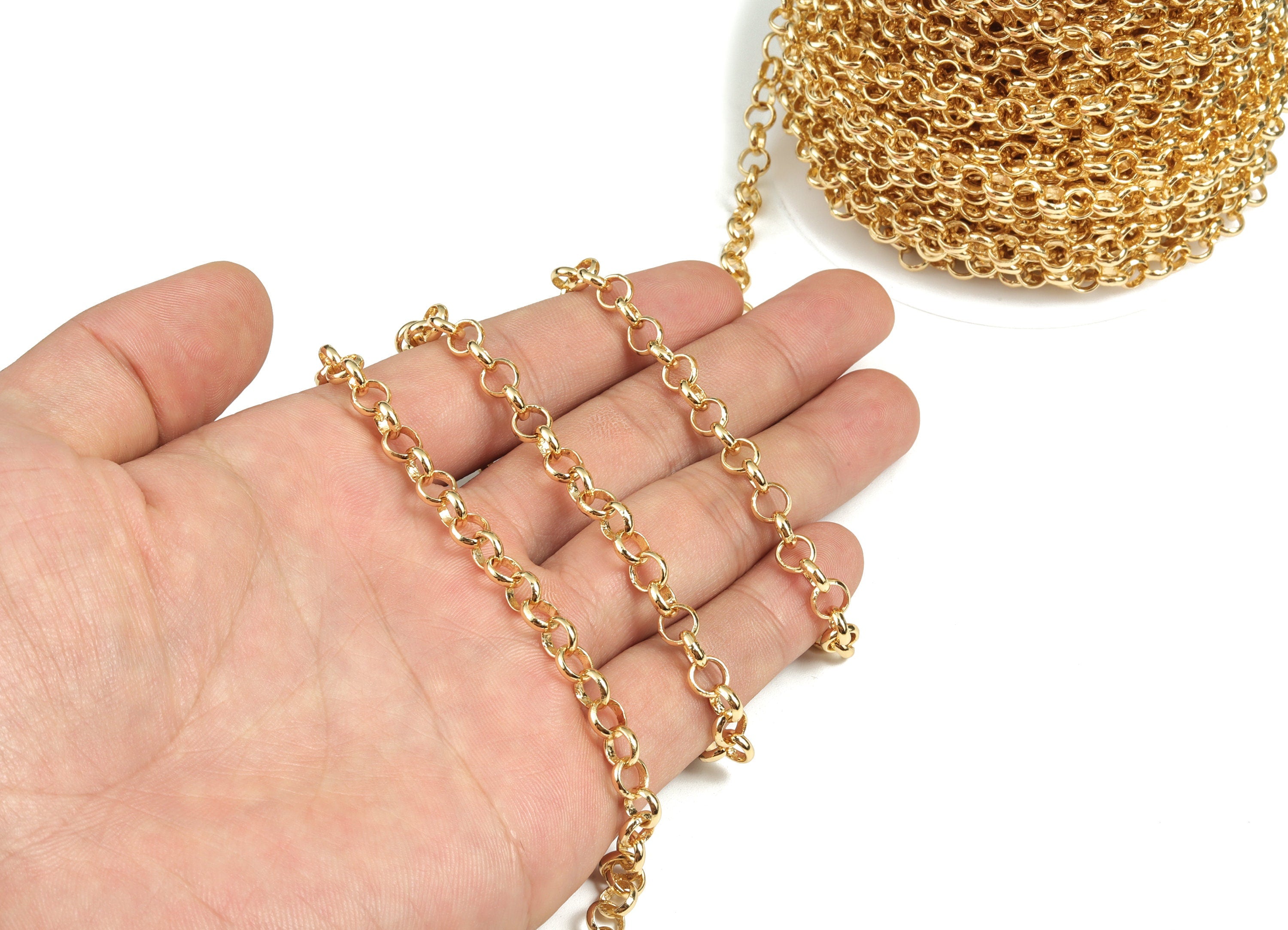 Gold Round Soldered Rolo Chain - 18K Real Gold Brass Round Cable Chain - Round Cable Chain - For Necklace Bracelet 0.24&quot;x0.24&quot;x0.03&quot; RGP2938 - DOMEDBAZAAR