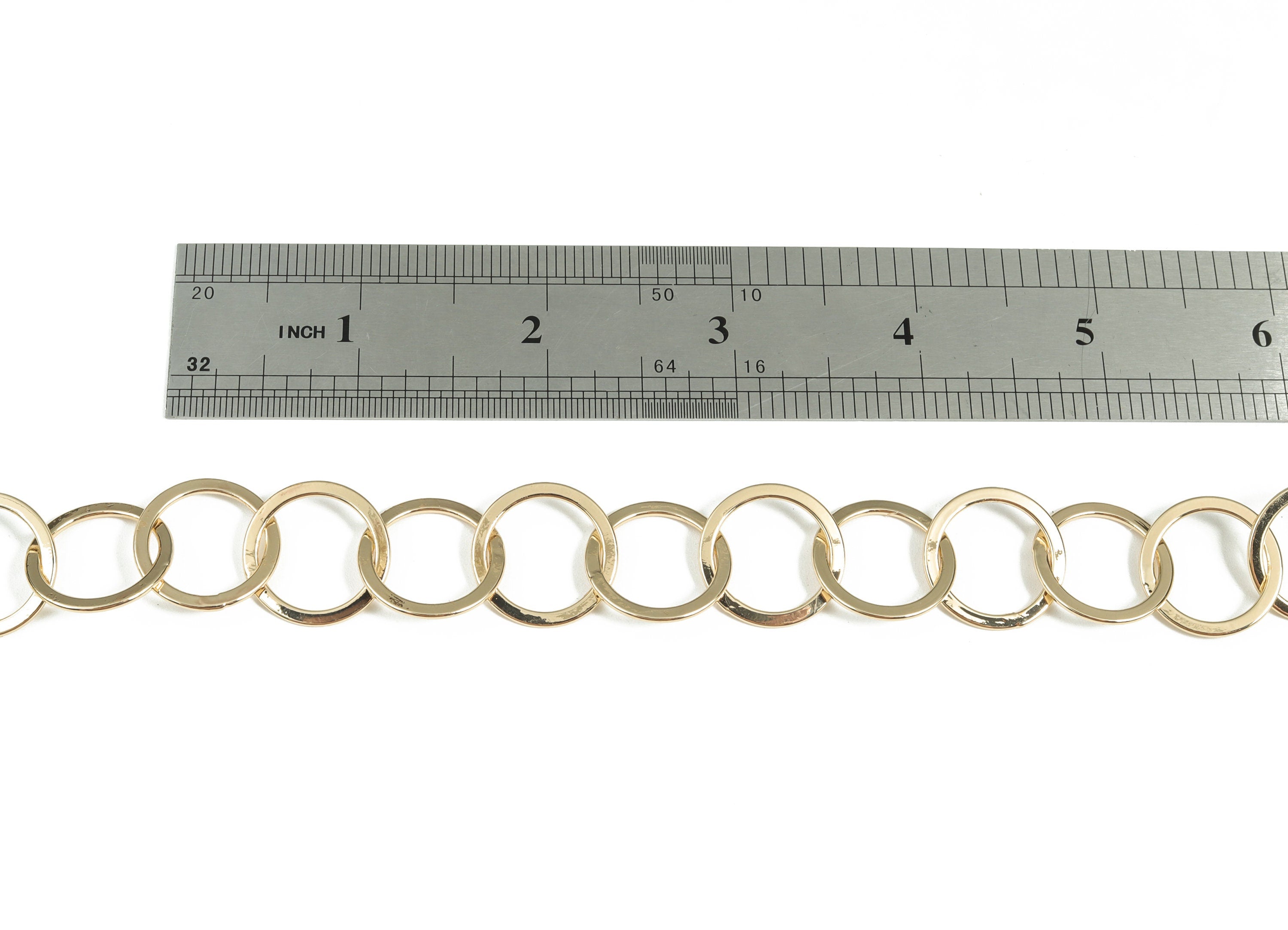 Gold Flat Round Link Chain - 18K Real Gold Brass Round Soldered Huge Link Chain - Soldered Round Chain - 0.75&quot;x0.75&quot;x0.04&quot; RGP2955 - DOMEDBAZAAR