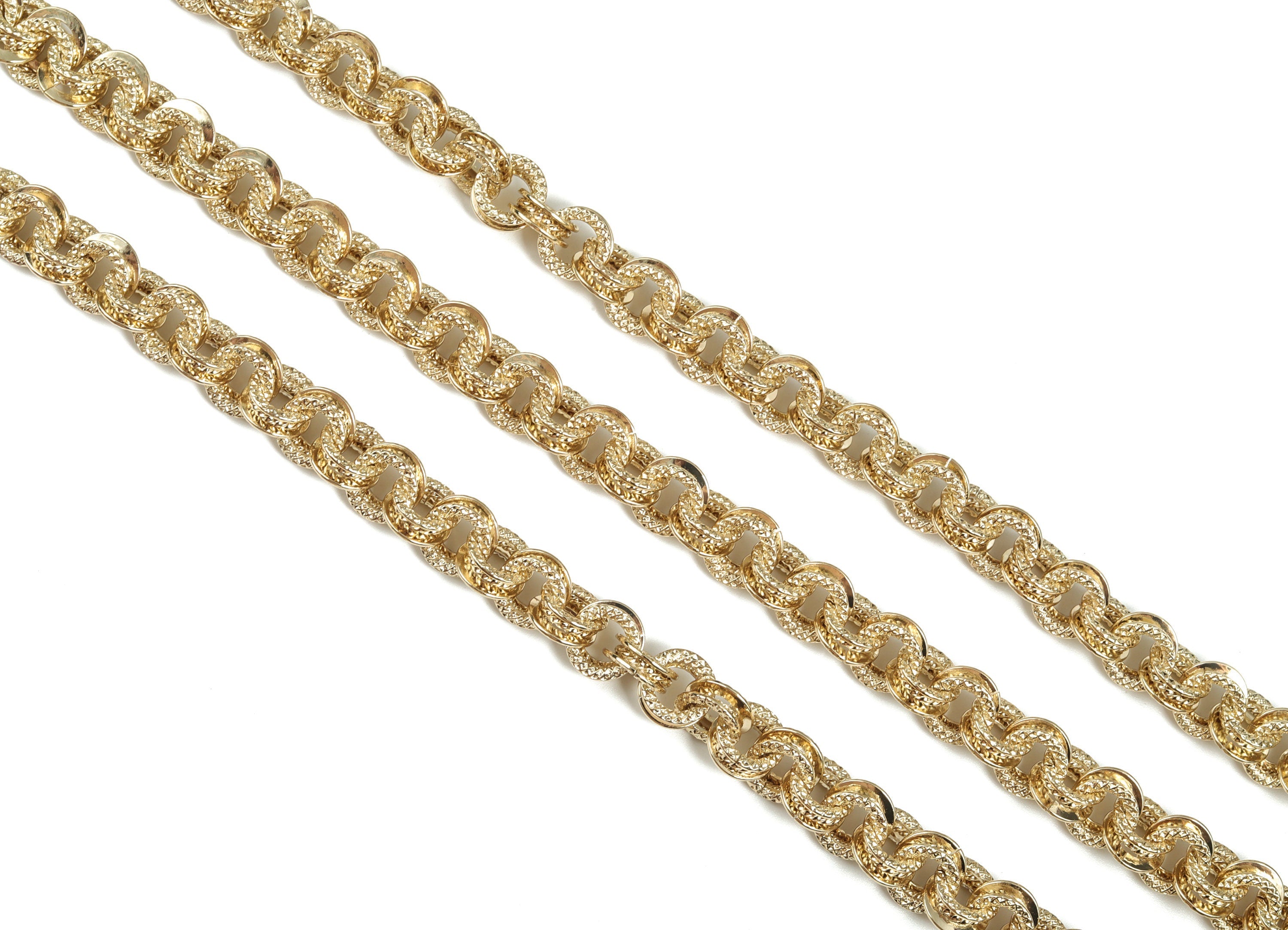 Gold Round Link Cable Chain - 14K Real Gold Brass Textured Round Rolo Chain - Large Link Chunky Chain - 0.46&quot;x0.46&quot;x0.14&quot; RGP2966 - DOMEDBAZAAR