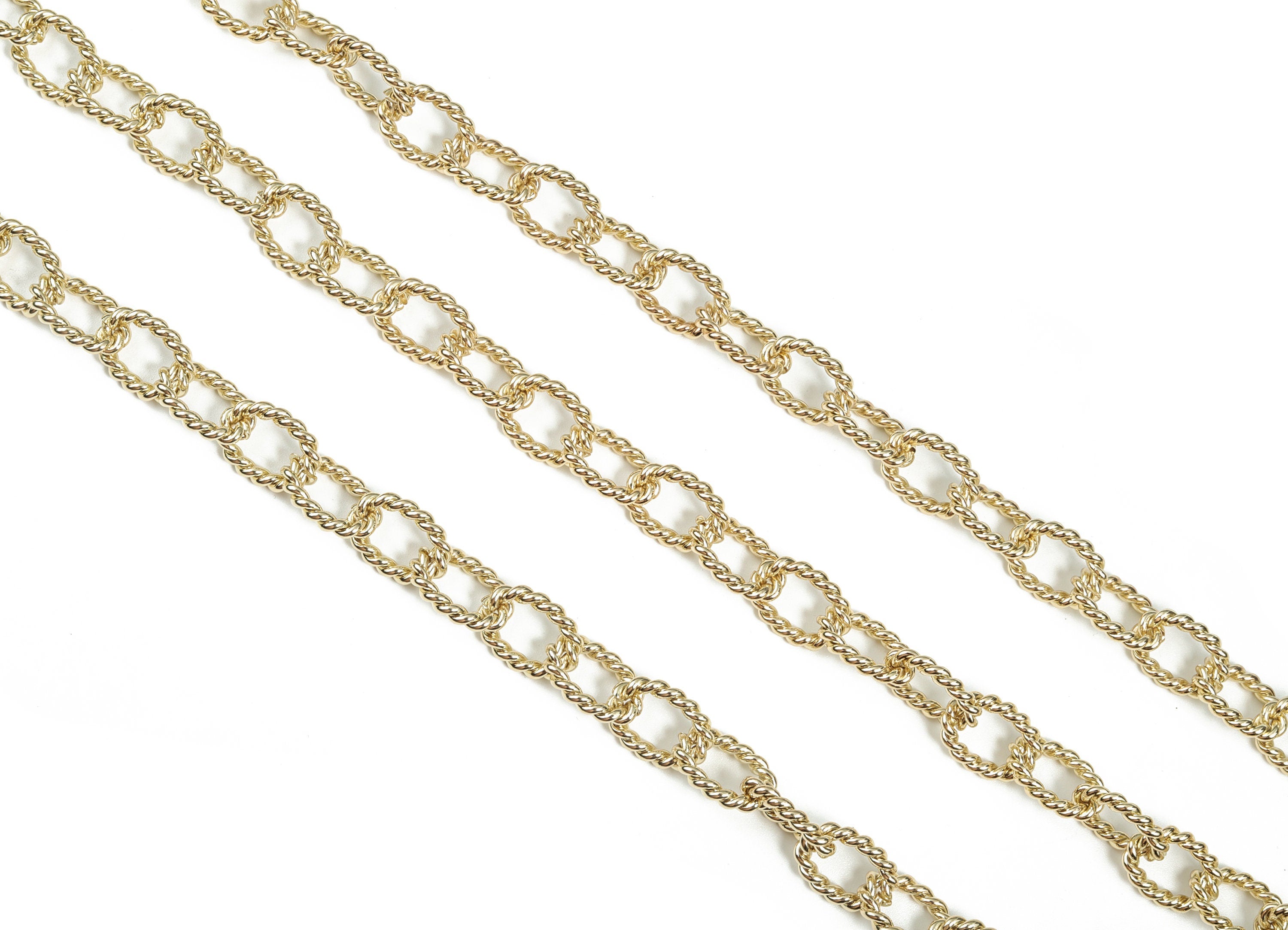 Gold Oval Paper Clip Layering Chain - 14K Real Gold Brass Textured Oval Cable Chain - Thick Large Chain - 0.65&quot;x0.48&quot;x0.10&quot; RGP2967 - DOMEDBAZAAR