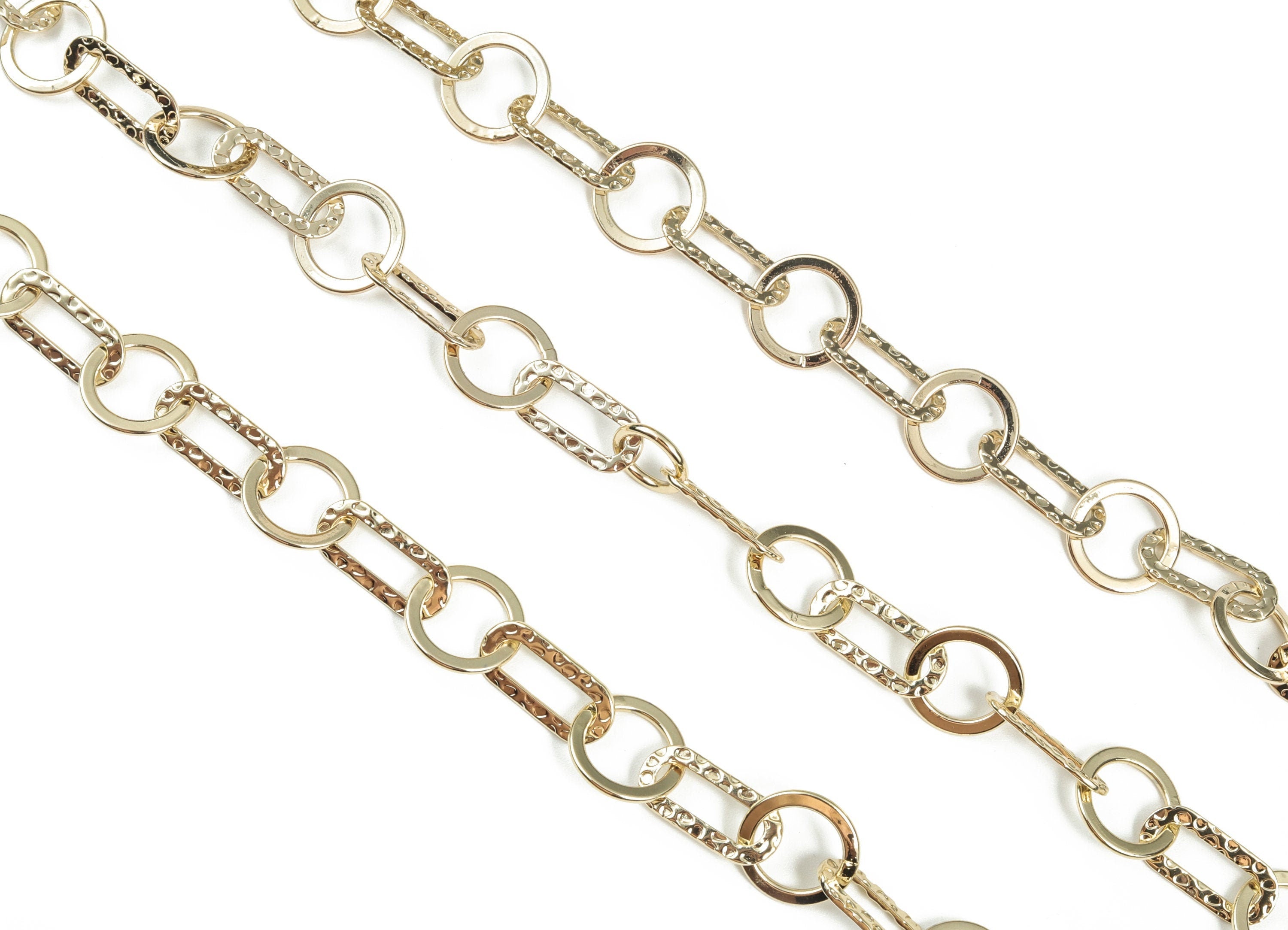 Oval Rectangle Paper Clip Layering Chain-14K Real Gold Brass Flat Oval Link Cable Chain-Hammered Oval Cable Chain-0.55&quot;x0.55&quot;x0.04&quot; RGP2970 - DOMEDBAZAAR