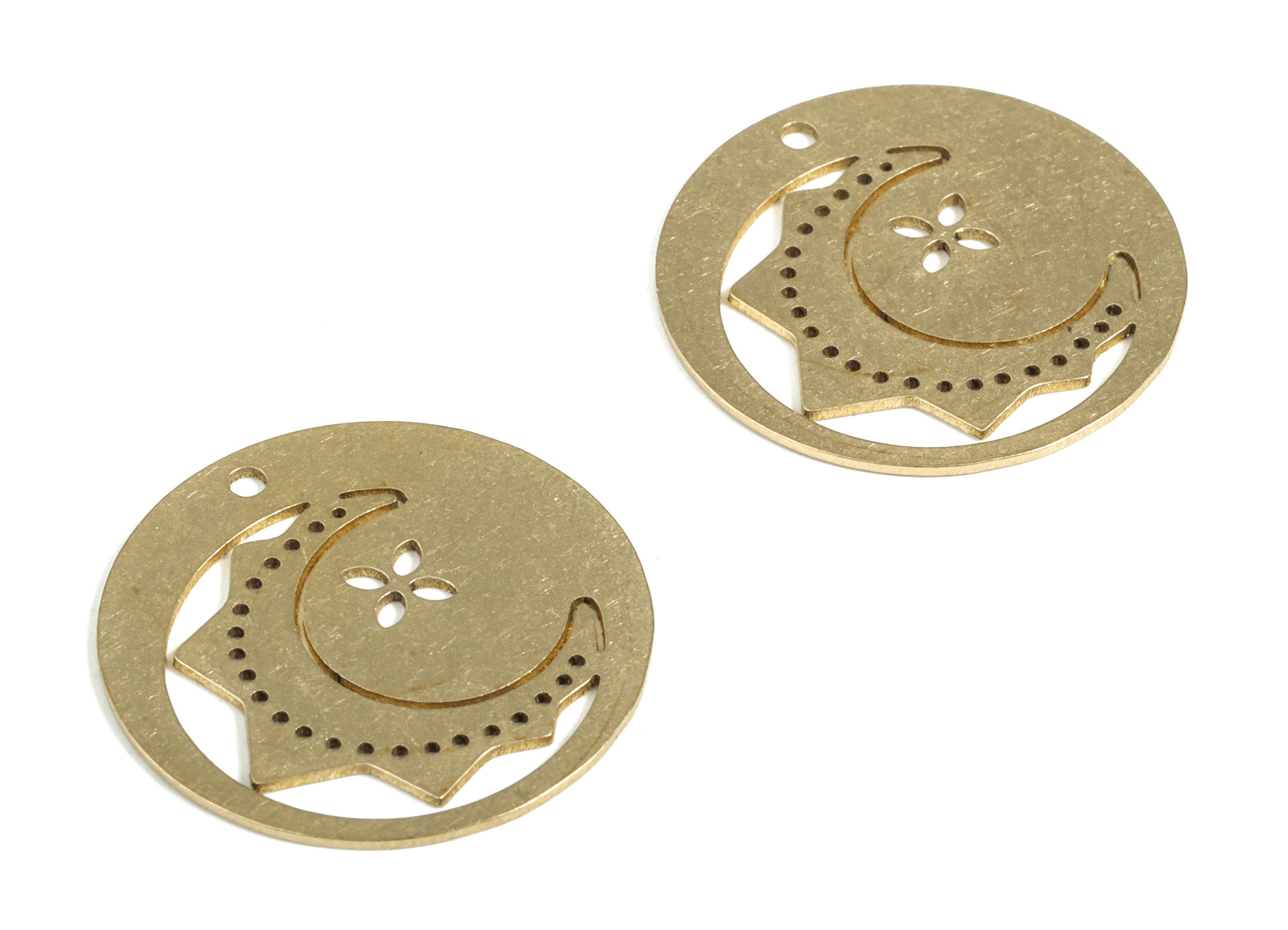 Brass Round Half Moon Earring Charms - Raw Brass Circle Half Moon Pendant - Jewelry Making Supplies - 25.02x25.02x0.7mm - PP3966 - DOMEDBAZAAR