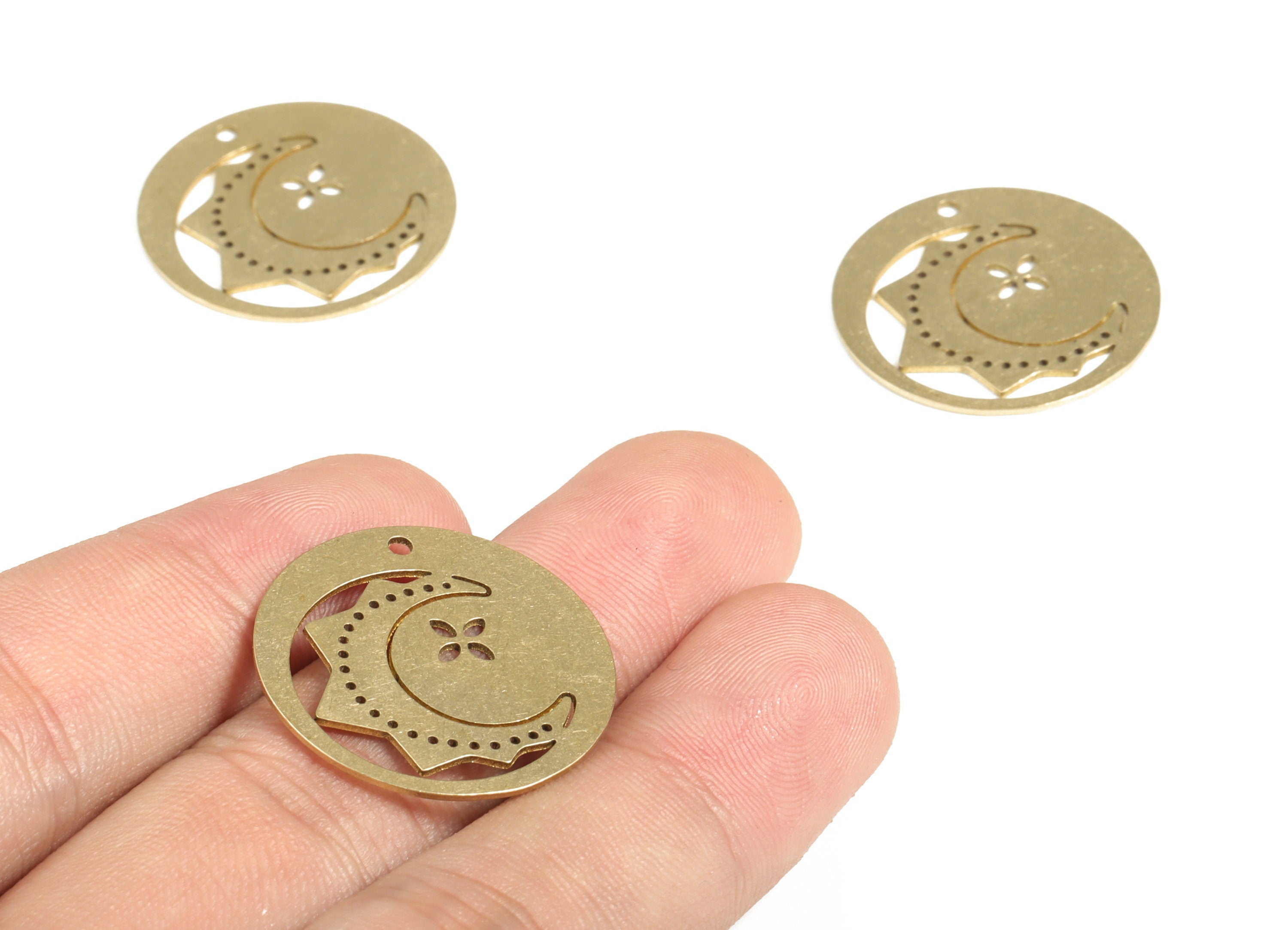 Brass Round Half Moon Earring Charms - Raw Brass Circle Half Moon Pendant - Jewelry Making Supplies - 25.02x25.02x0.7mm - PP3966 - DOMEDBAZAAR