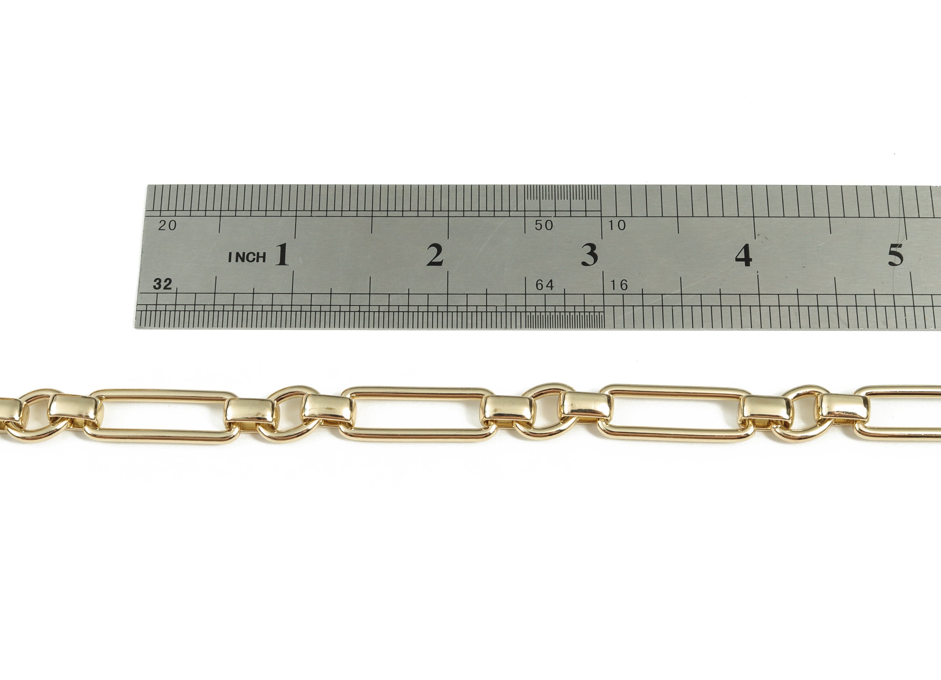 Oval Rectangle Paper Clip Layering Chain-14K Real Gold Brass Oval Rolo Large Chain-Flat Rectangle Oval Cable Chain-0.99&quot;x0.35&quot;x0.08&quot; RGP2974 - DOMEDBAZAAR