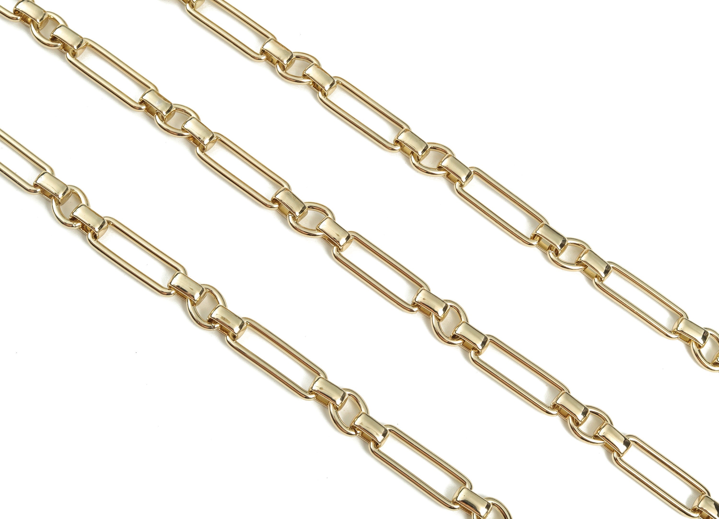 Oval Rectangle Paper Clip Layering Chain-14K Real Gold Brass Oval Rolo Large Chain-Flat Rectangle Oval Cable Chain-0.99&quot;x0.35&quot;x0.08&quot; RGP2974 - DOMEDBAZAAR