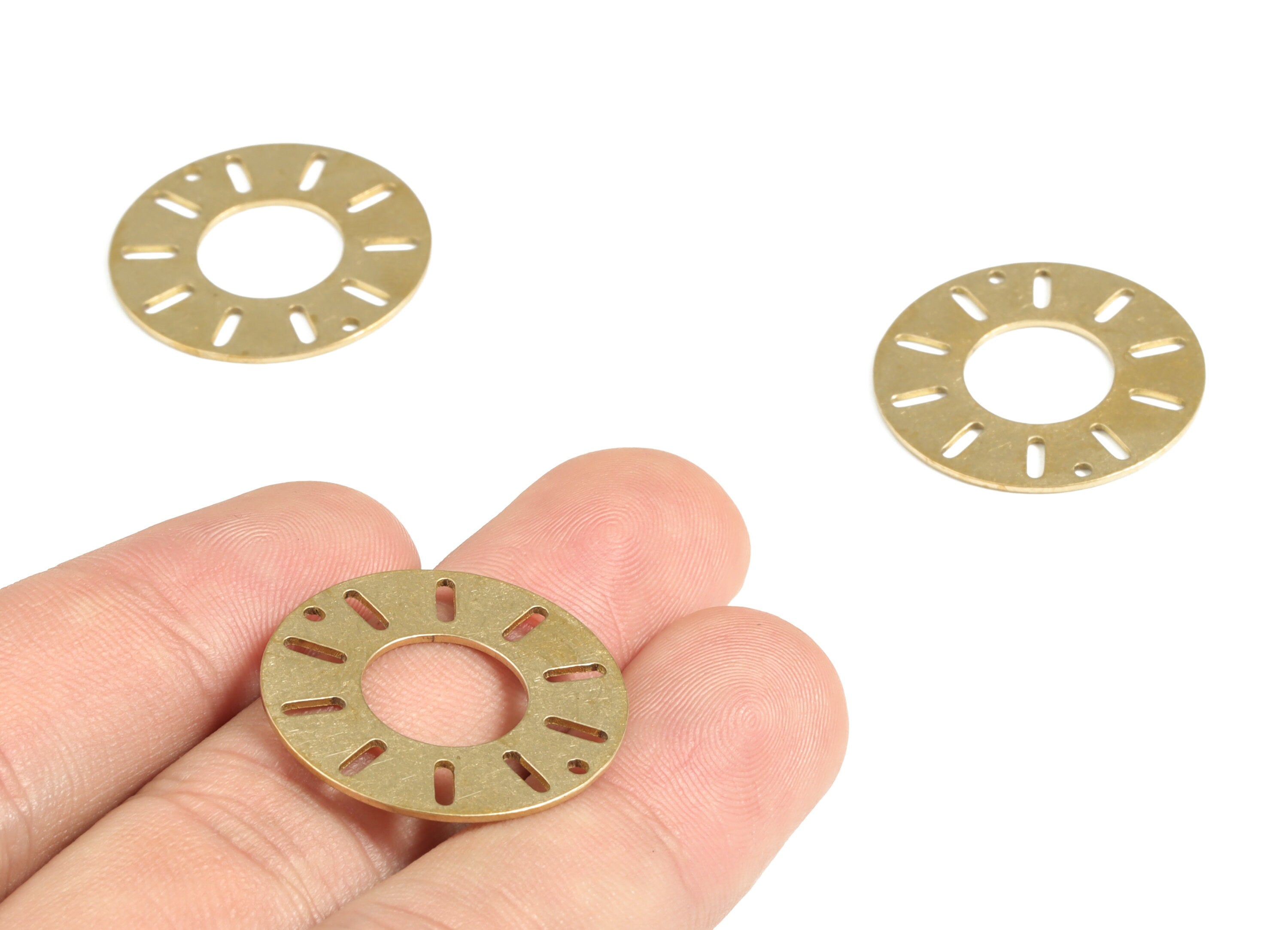 Brass Streaked Round Earring Charms - Raw Brass Circle Pendant - Stripe Circle Pendant - Jewelry Supplies - 24.87x24.87x0.67mm - PP3982 - DOMEDBAZAAR