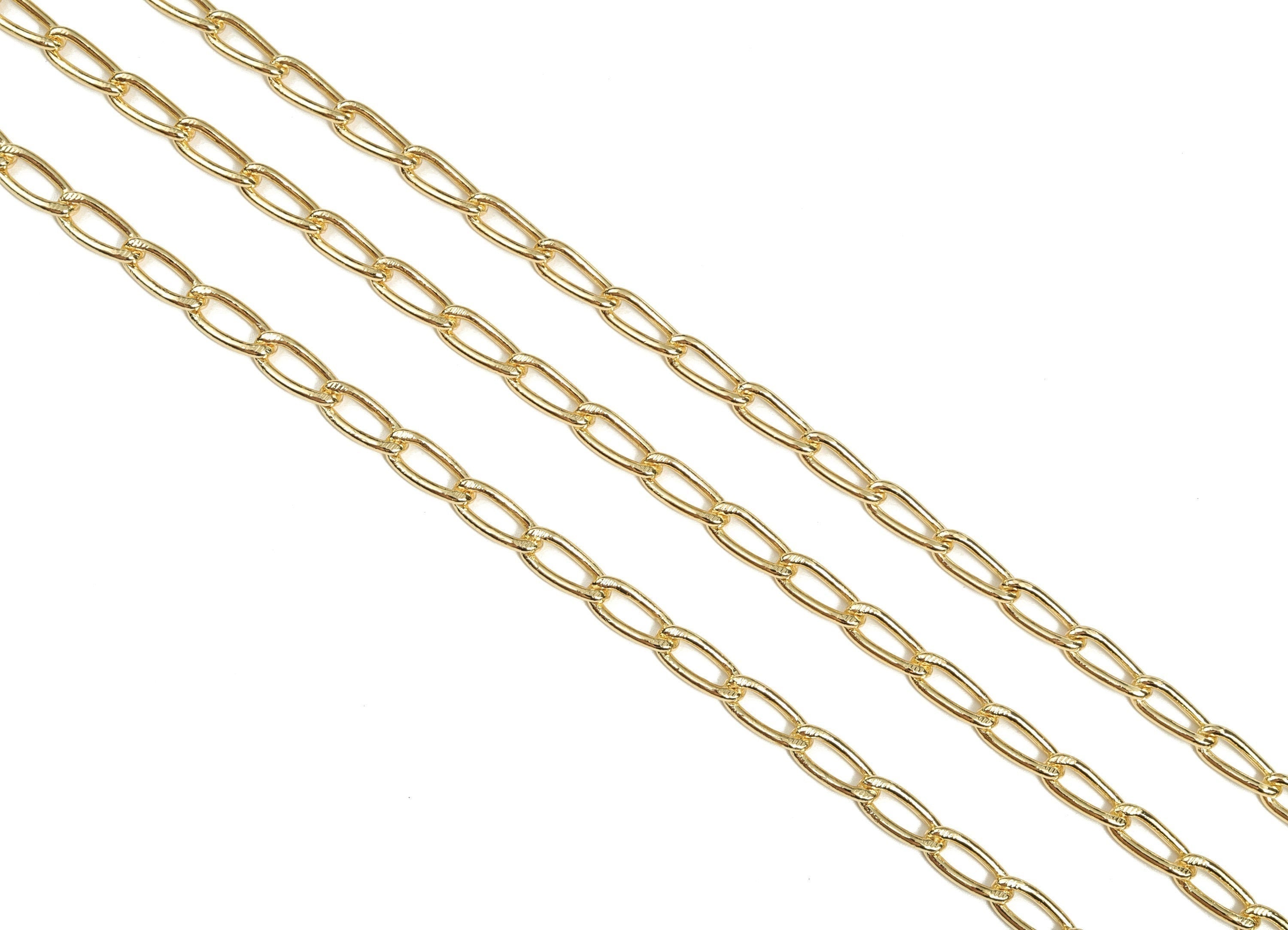 Gold Hammered Oval Curb Chain - 18K Real Gold Brass Textured Rectangle Oval Curb Chain - Soldered Chain - 0.56&quot;x0.24&quot;x0.06&quot; RGP2940 - DOMEDBAZAAR