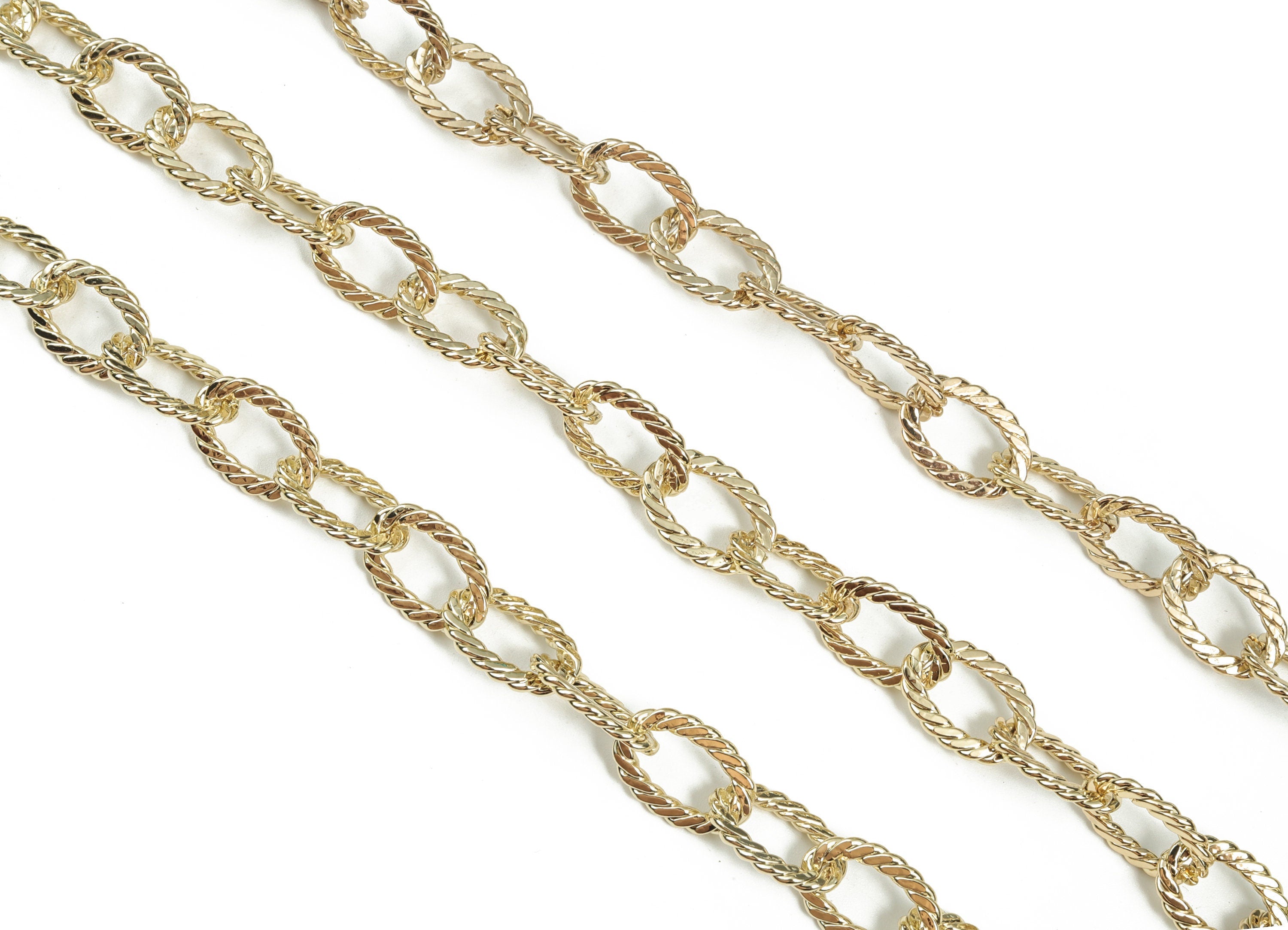 Gold Oval Paper Clip Layering Chain - 14K Real Gold Brass Textured Oval Cable Chain - Large Oval Chain - 0.66&quot;x0.44&quot;x0.07&quot; RGP2971 - DOMEDBAZAAR