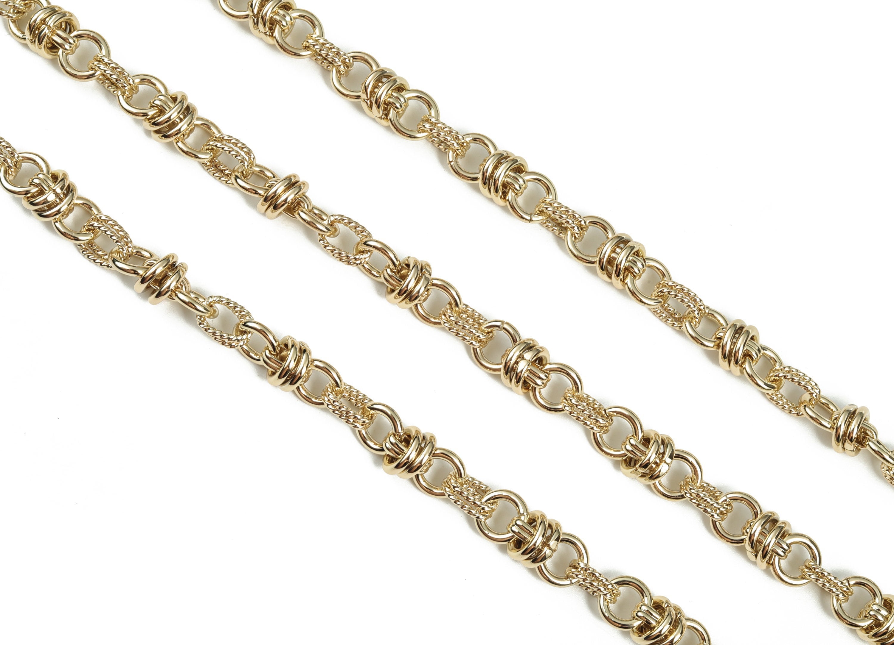 Gold Textured Round Link Chain - 14K Real Gold Brass Thick Chunky Chain -Layering Link Chain-For Necklace Bracelet 0.36&quot;x0.36&quot;x0.07&quot; RGP2973 - DOMEDBAZAAR