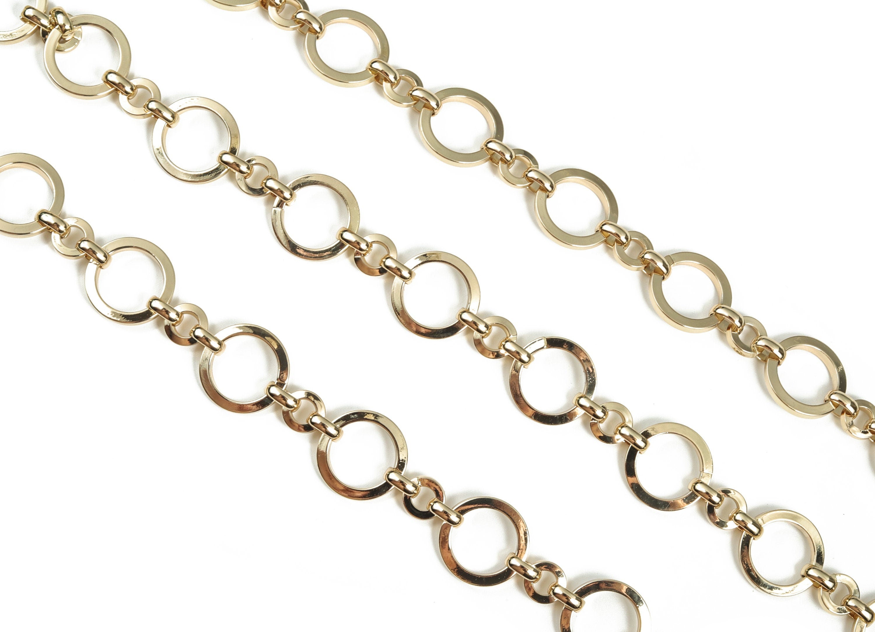 Gold Flat Round Link Cable Chain - 14K Real Gold Brass Flat Large Round Cable Chain - Thick Chain - 0.76&quot;x0.76&quot;x0.10&quot; RGP2977 - DOMEDBAZAAR