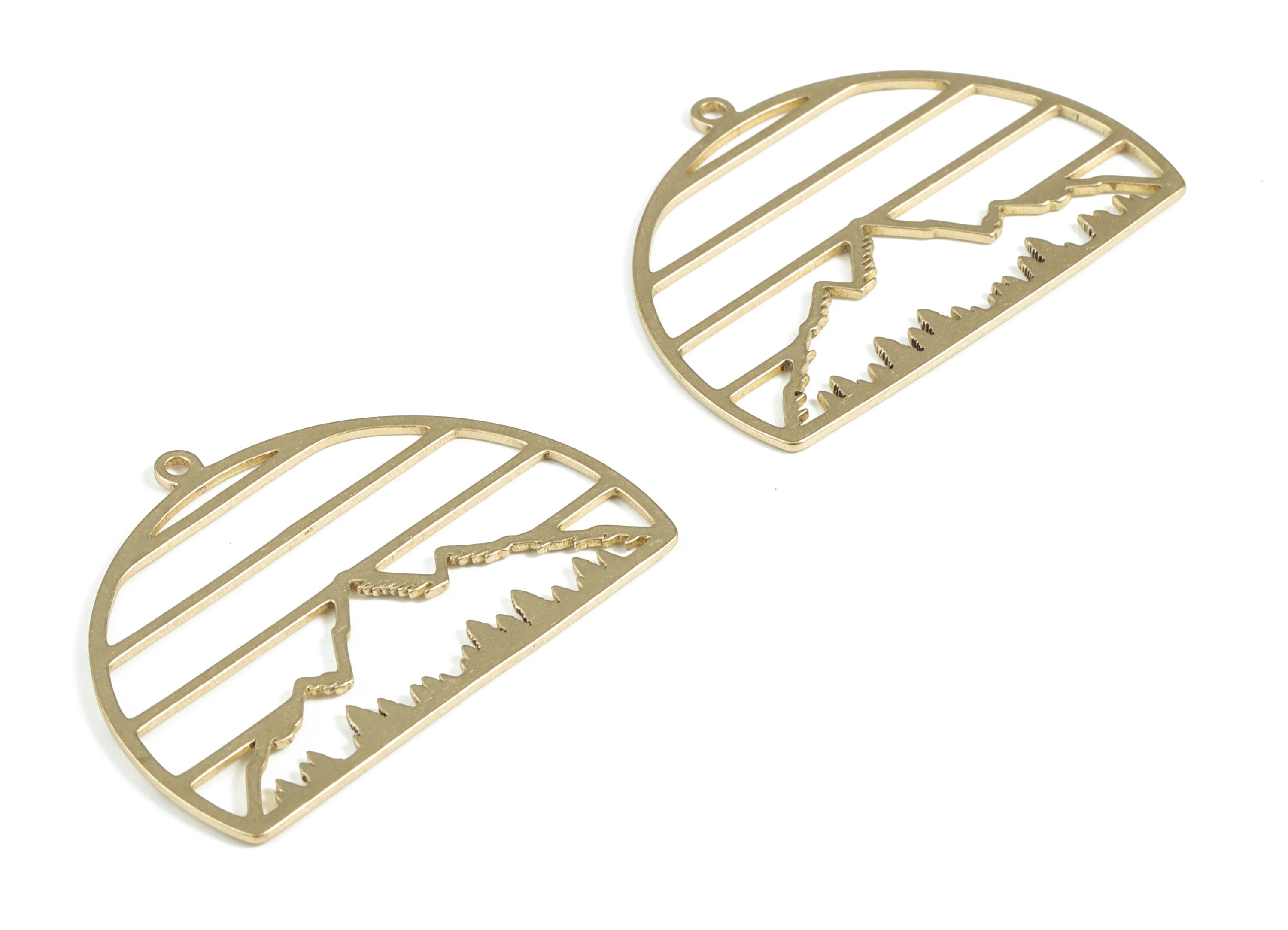 Brass Semi circle Mountain Earring Charms - Raw Brass Half Moon Wave Pendant - Jewelry Making Supplies - 37.04x28x0.8mm - PP3968 - DOMEDBAZAAR