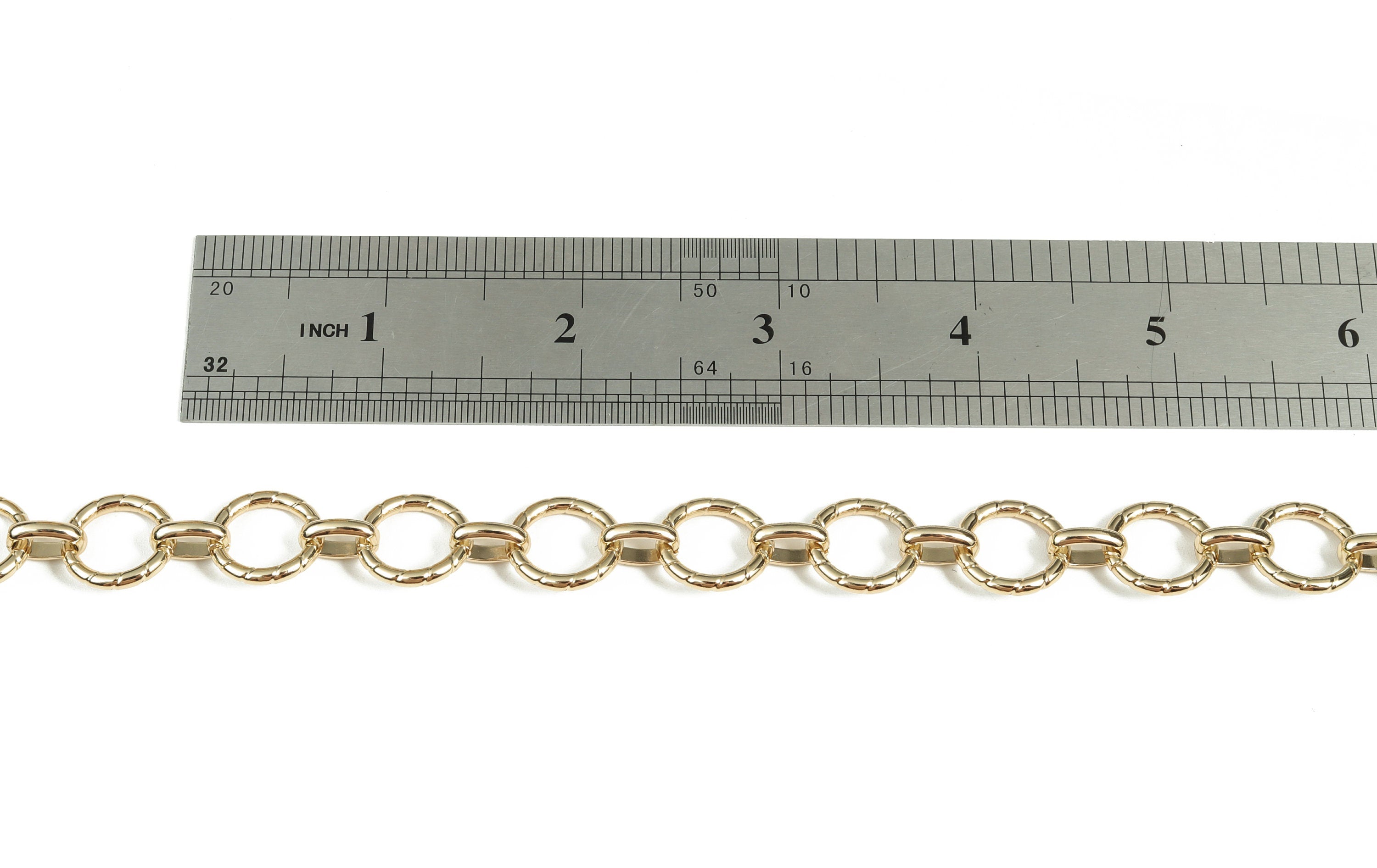 Gold Round Link Cable Chain - 14K Real Gold Brass Textured Large Round Chain - Thick Chain - For Necklace Bracelet 0.57&quot;x0.57&quot;x0.08&quot; RGP2981 - DOMEDBAZAAR