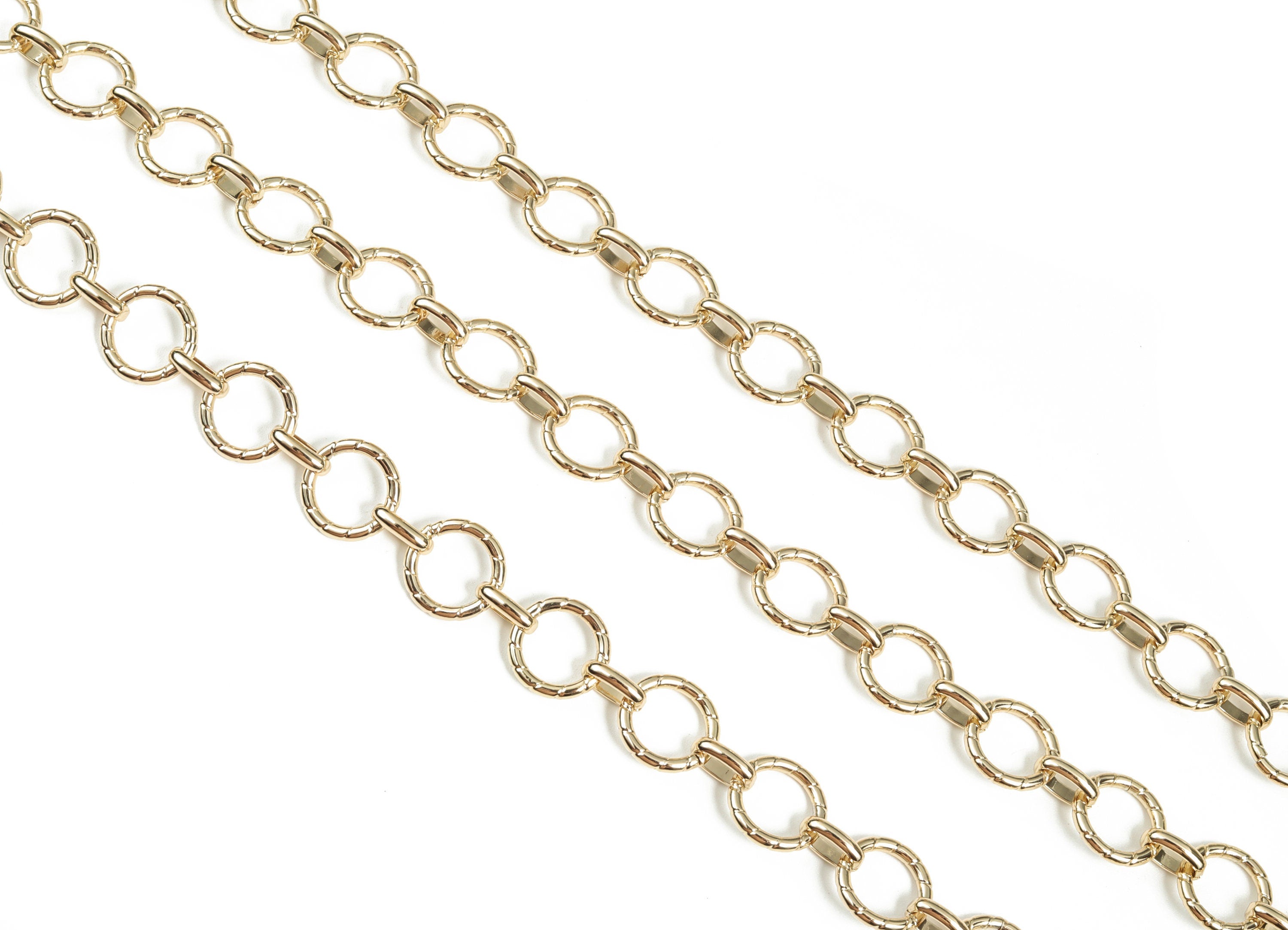 Gold Round Link Cable Chain - 14K Real Gold Brass Textured Large Round Chain - Thick Chain - For Necklace Bracelet 0.57&quot;x0.57&quot;x0.08&quot; RGP2981 - DOMEDBAZAAR