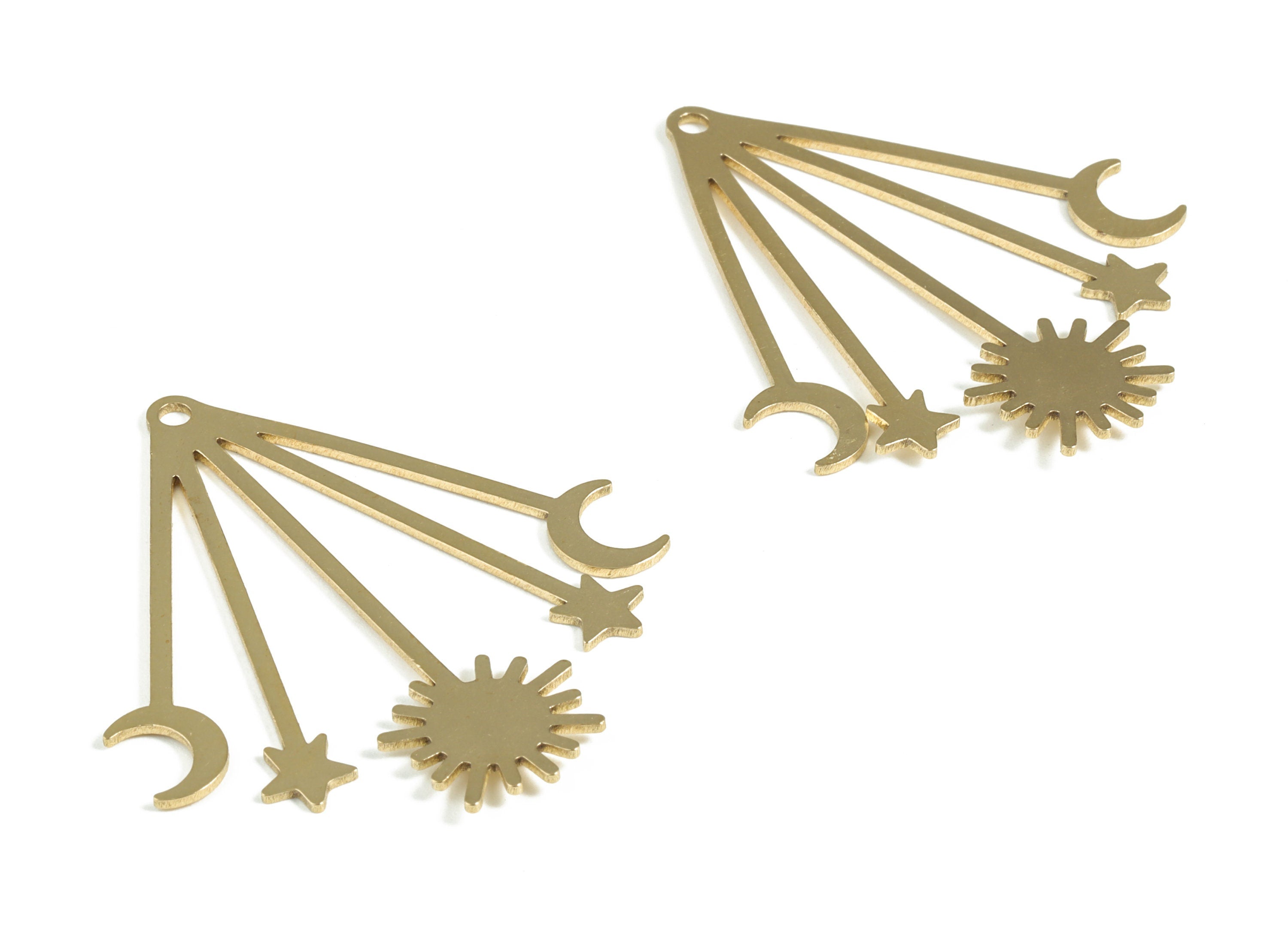 Brass Star Moon Pendant - Raw Brass Sun Earring Charms - Earring Findings - Jewelry Supplies - 45.02x39.35x0.84mm - PP3990 - DOMEDBAZAAR