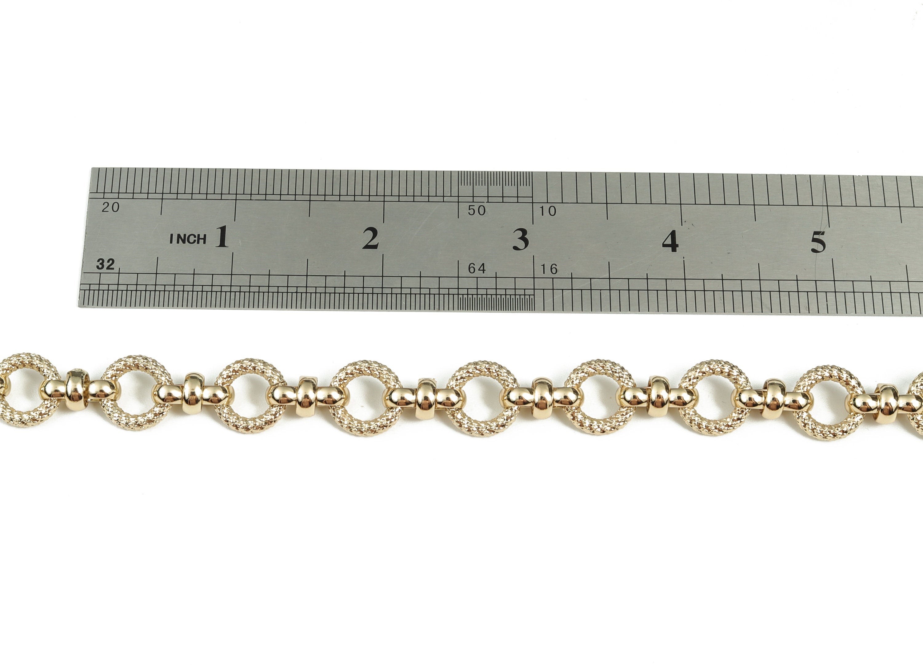 Gold Textured Round Rolo Cable Chain - 14K Real Gold Brass Round Link Cable Chain - Thick Round Chain - 0.49&quot;x0.49&quot;x0.10&quot; RGP2983 - DOMEDBAZAAR
