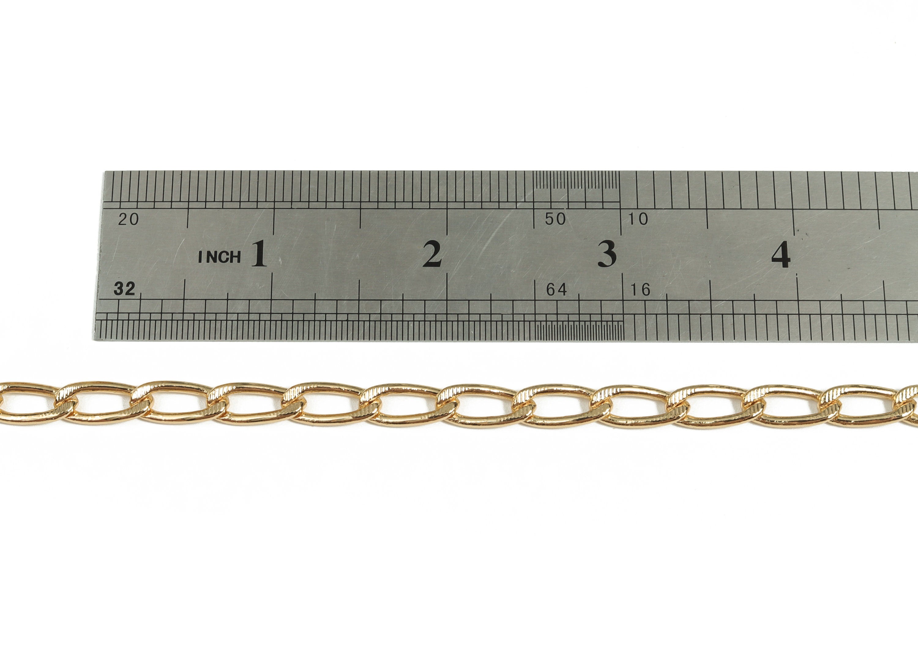 Gold Oval Paper Clip Layering Chain - 18K Real Gold Brass Textured Oval Curb Chain - Hammered Oval Curb Chain - 0.56&quot;x0.24&quot;x0.09&quot; RGP2986 - DOMEDBAZAAR