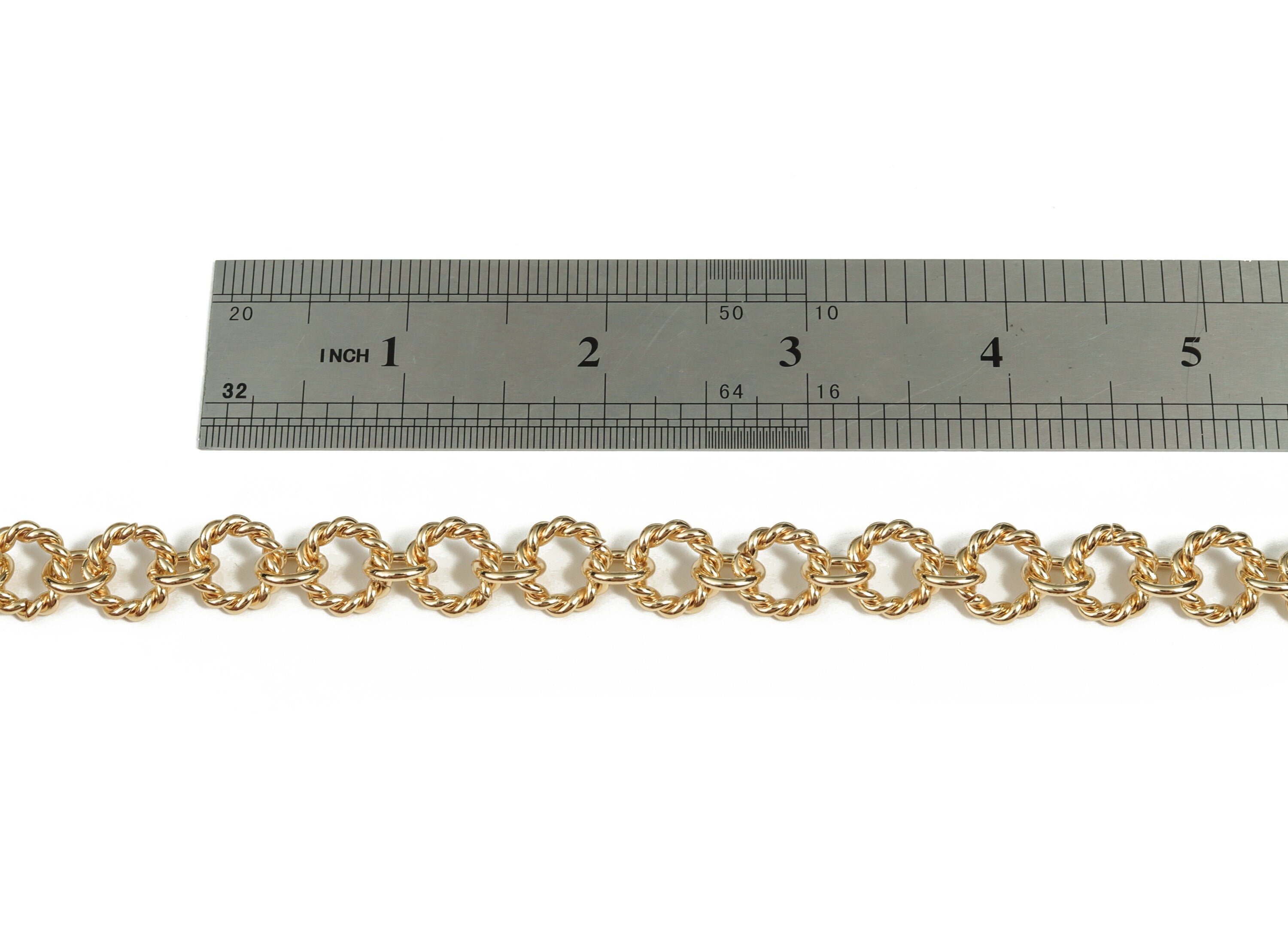 Gold Textured Round Cable Chain - 18K Real Gold Brass Round Link Chain - Round Cable Chain - For Necklace Bracelet-0.48&quot;x0.48&quot;x0.09&quot; RGP2987 - DOMEDBAZAAR