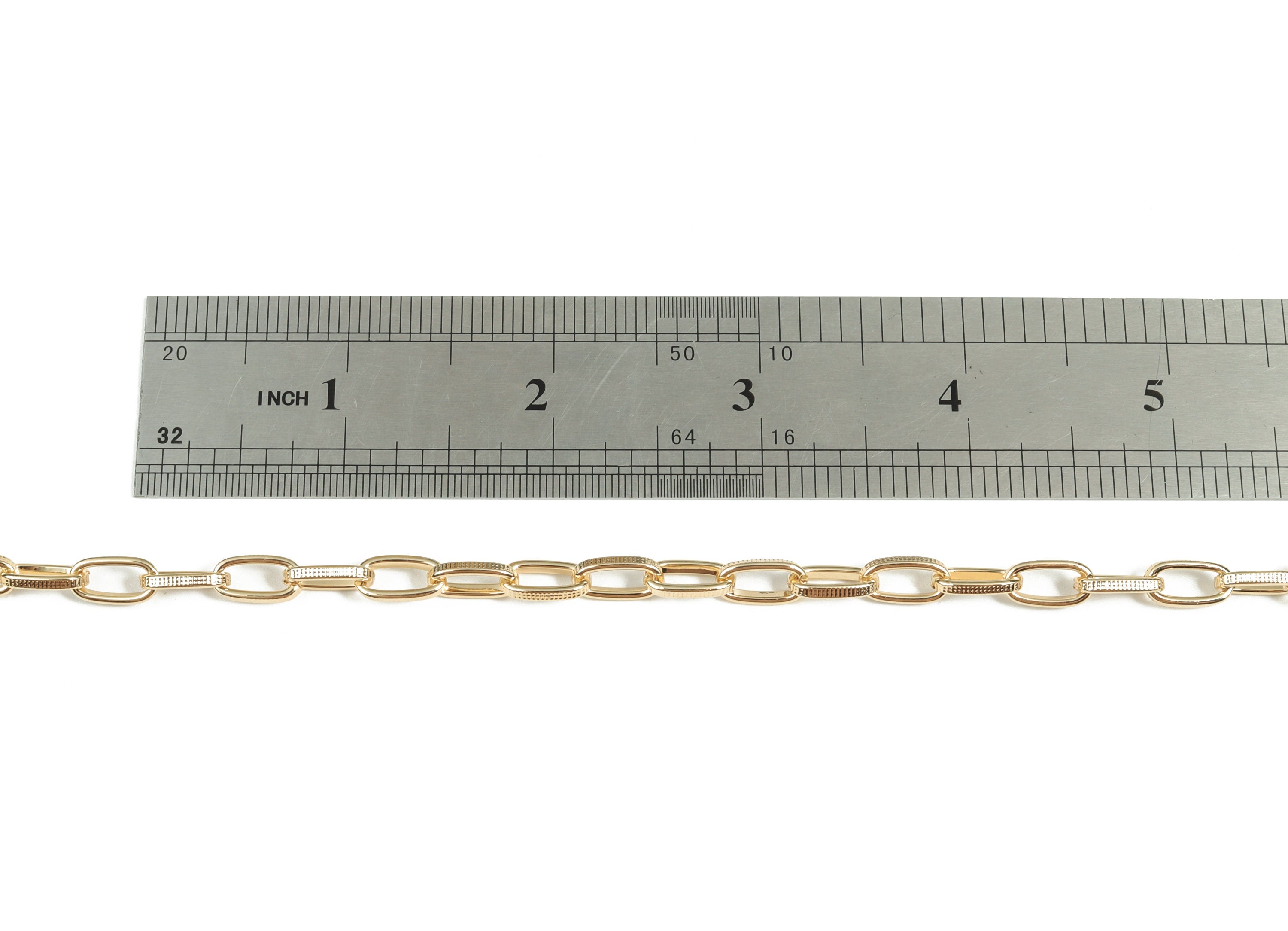 Gold Oval Rectangle Paper Clip Layering Chain - 18K Real Gold IronTextured Oval Cable Chain - Oval Rolo Chain - 0.42&quot;x0.22&quot;x0.06&quot; RGP2988 - DOMEDBAZAAR