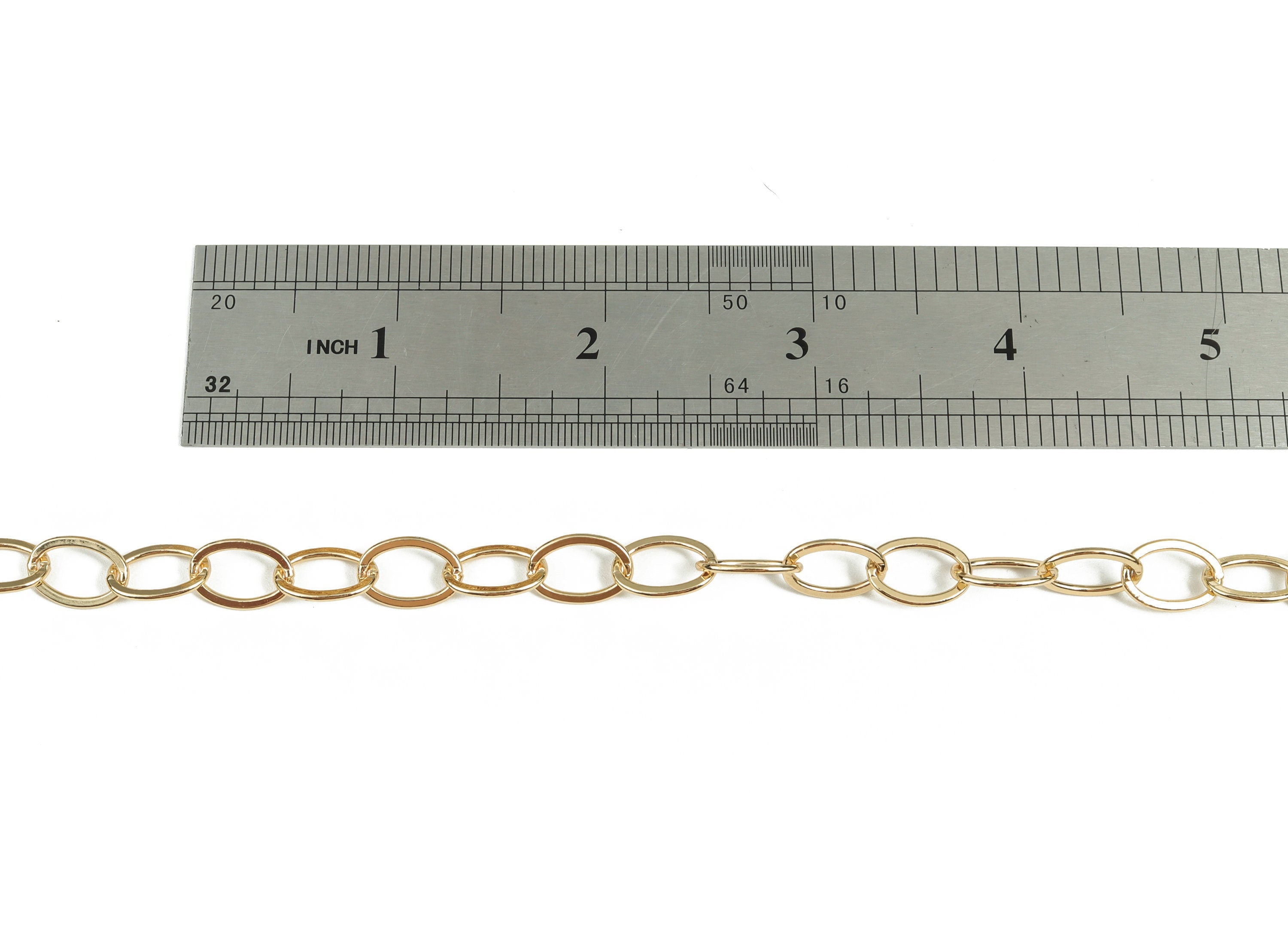 Gold Flat Oval Cable Chain - 18K Real Gold Brass Oval Paper Clip Layering Chain - Oval Cable Chain - 0.49&quot;x0.33&quot;x0.03&quot; RGP2989 - DOMEDBAZAAR