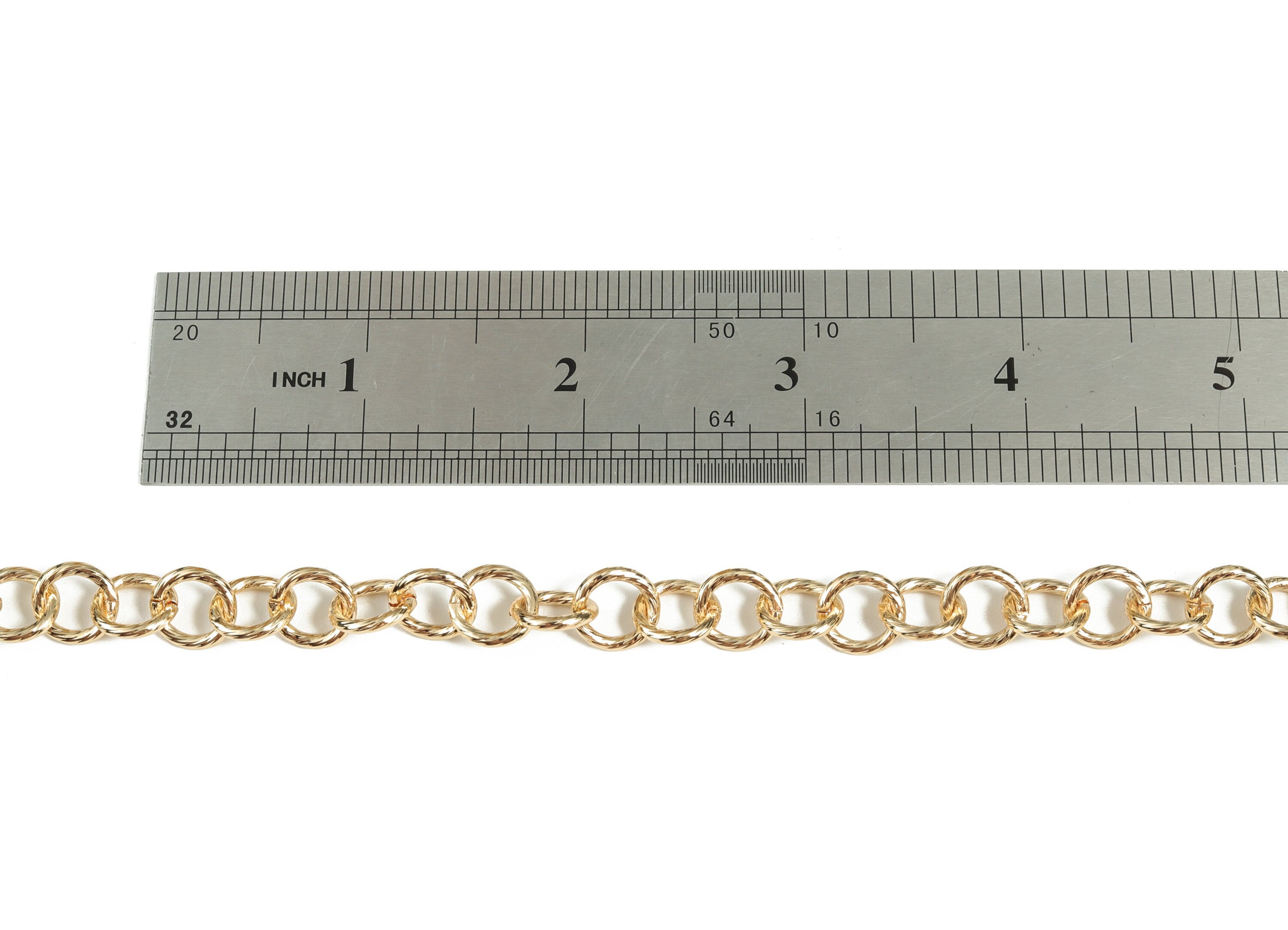 Gold Round Link Cable Chain - 18K Real Gold Brass Textured Round Cable Chain - Round Cable Chain - 0.37&quot;x0.37&quot;x0.06&quot; RGP2991 - DOMEDBAZAAR