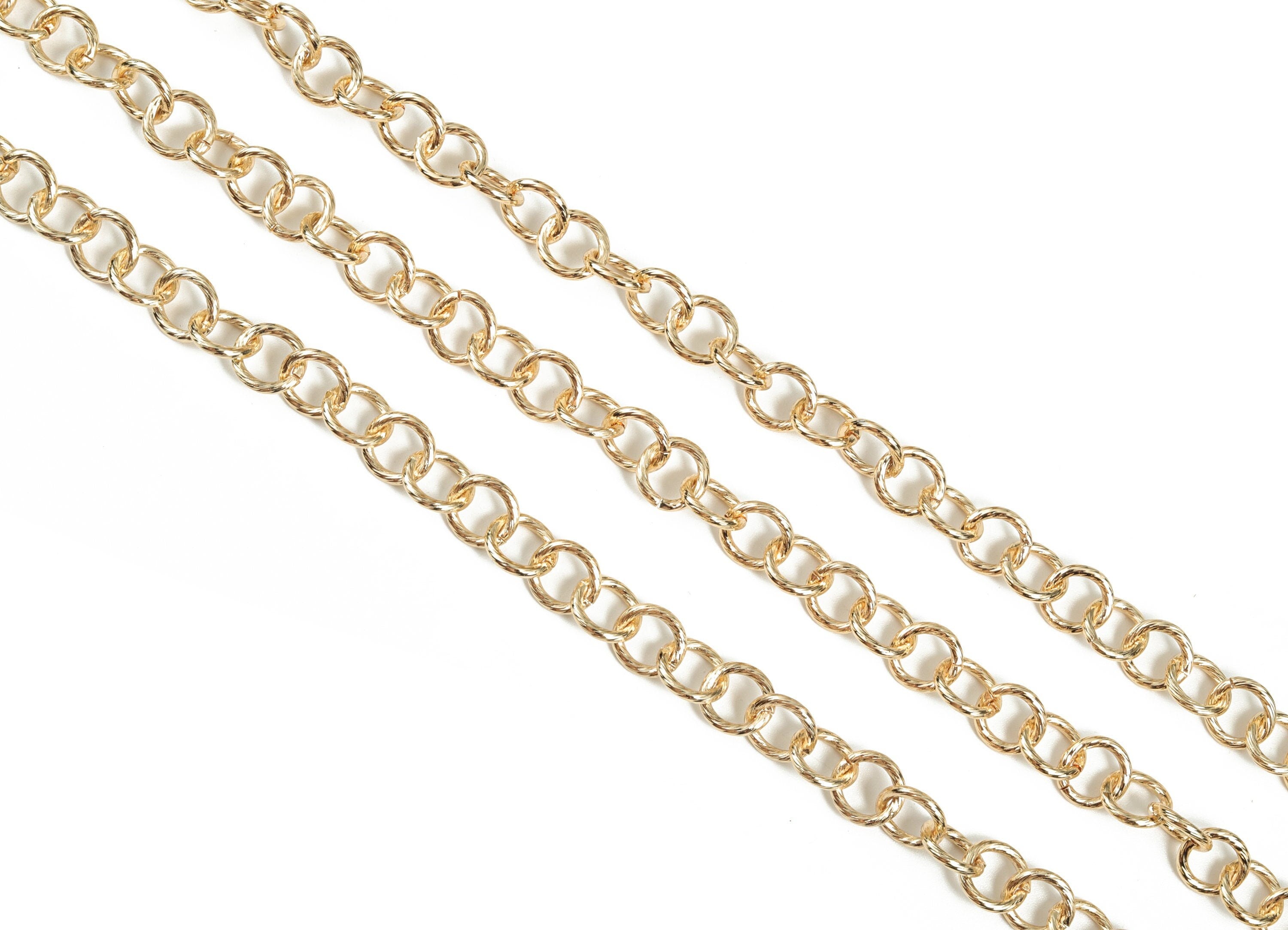 Gold Round Link Cable Chain - 18K Real Gold Brass Textured Round Cable Chain - Round Cable Chain - 0.37&quot;x0.37&quot;x0.06&quot; RGP2991 - DOMEDBAZAAR