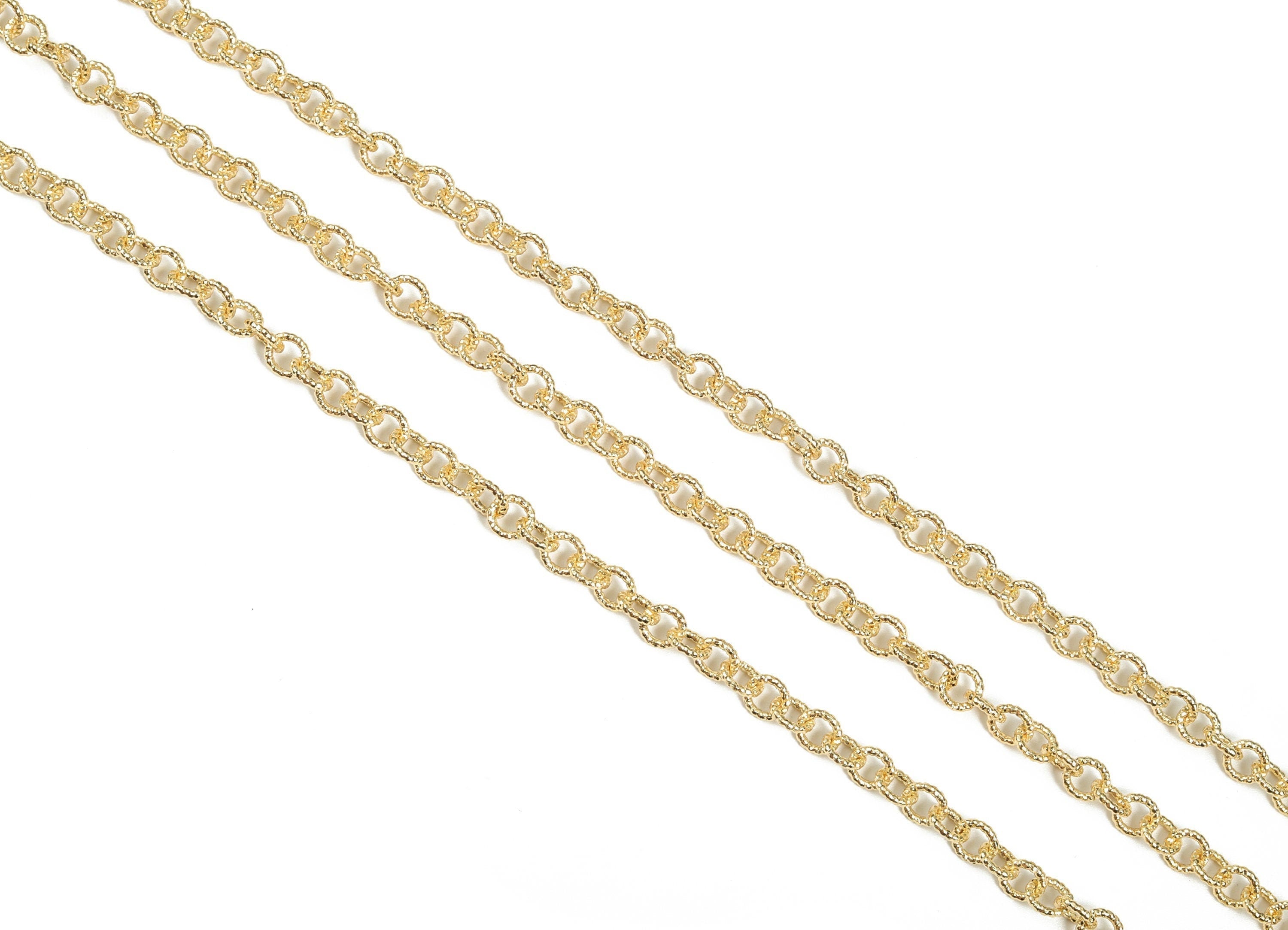 Gold Round Link Cable Chain - 18K Real Gold Brass Textured Round Cable Chain - Round Cable Chain - 0.23&quot;x0.23&quot;x0.04&quot; RGP2995 - DOMEDBAZAAR