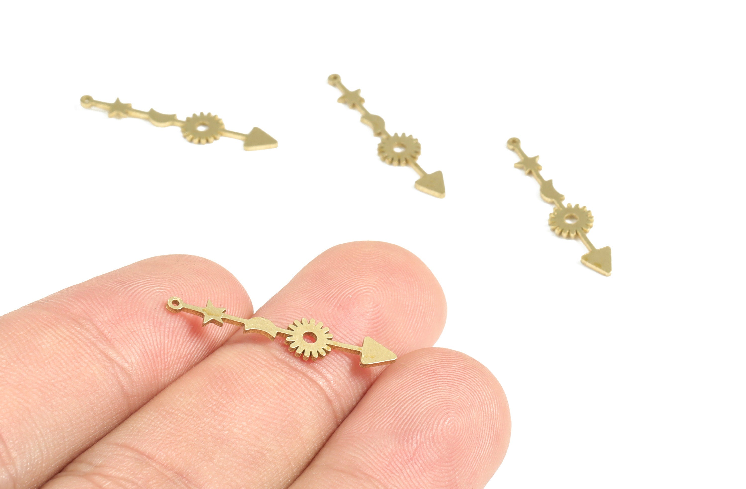 Brass Star Moon Sun Arrow Earring Charm – Raw Brass Long Pendant Charm – Earring Findings – Jewelry Supplies – 25.03x5.23x0.69mm – PP3985 - DOMEDBAZAAR