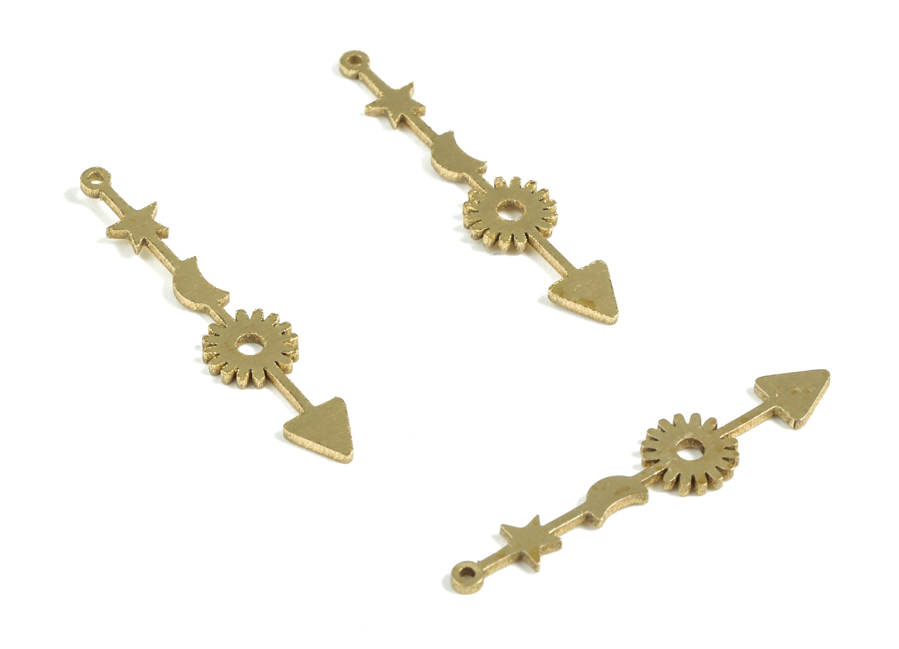 Brass Star Moon Sun Arrow Earring Charm – Raw Brass Long Pendant Charm – Earring Findings – Jewelry Supplies – 25.03x5.23x0.69mm – PP3985 - DOMEDBAZAAR