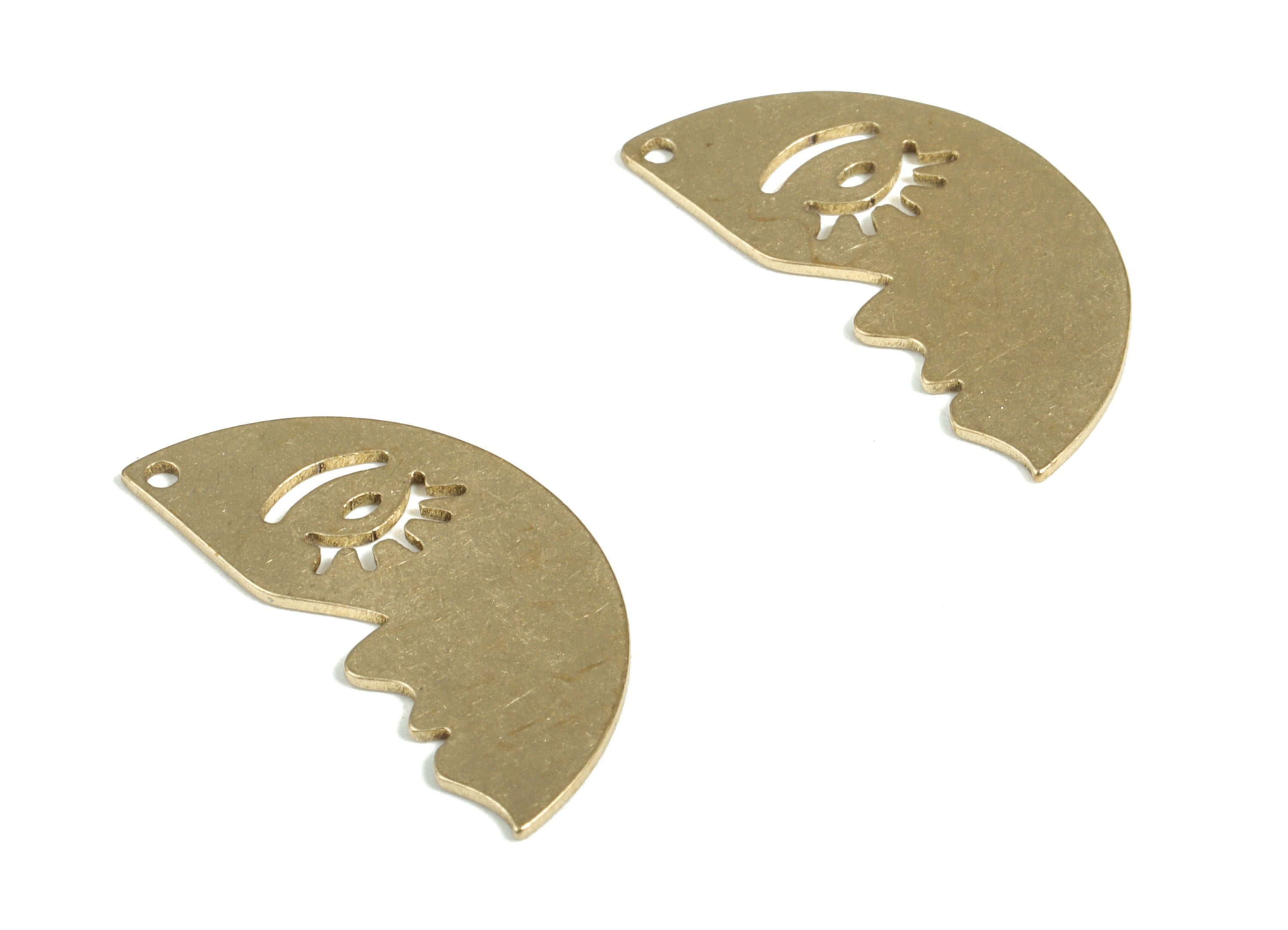 Brass Half Face Charms - Half Face Eye Shaped Raw Brass Pendant - Earring Findings - Jewelry Supplies - 21.92x10.93x0.56mm - PP4044 - DOMEDBAZAAR