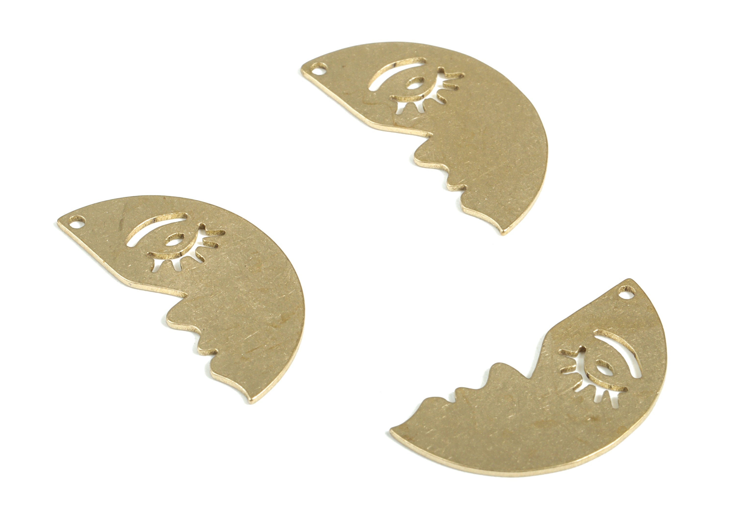 Brass Half Face Charms - Half Face Eye Shaped Raw Brass Pendant - Earring Findings - Jewelry Supplies - 21.92x10.93x0.56mm - PP4044 - DOMEDBAZAAR
