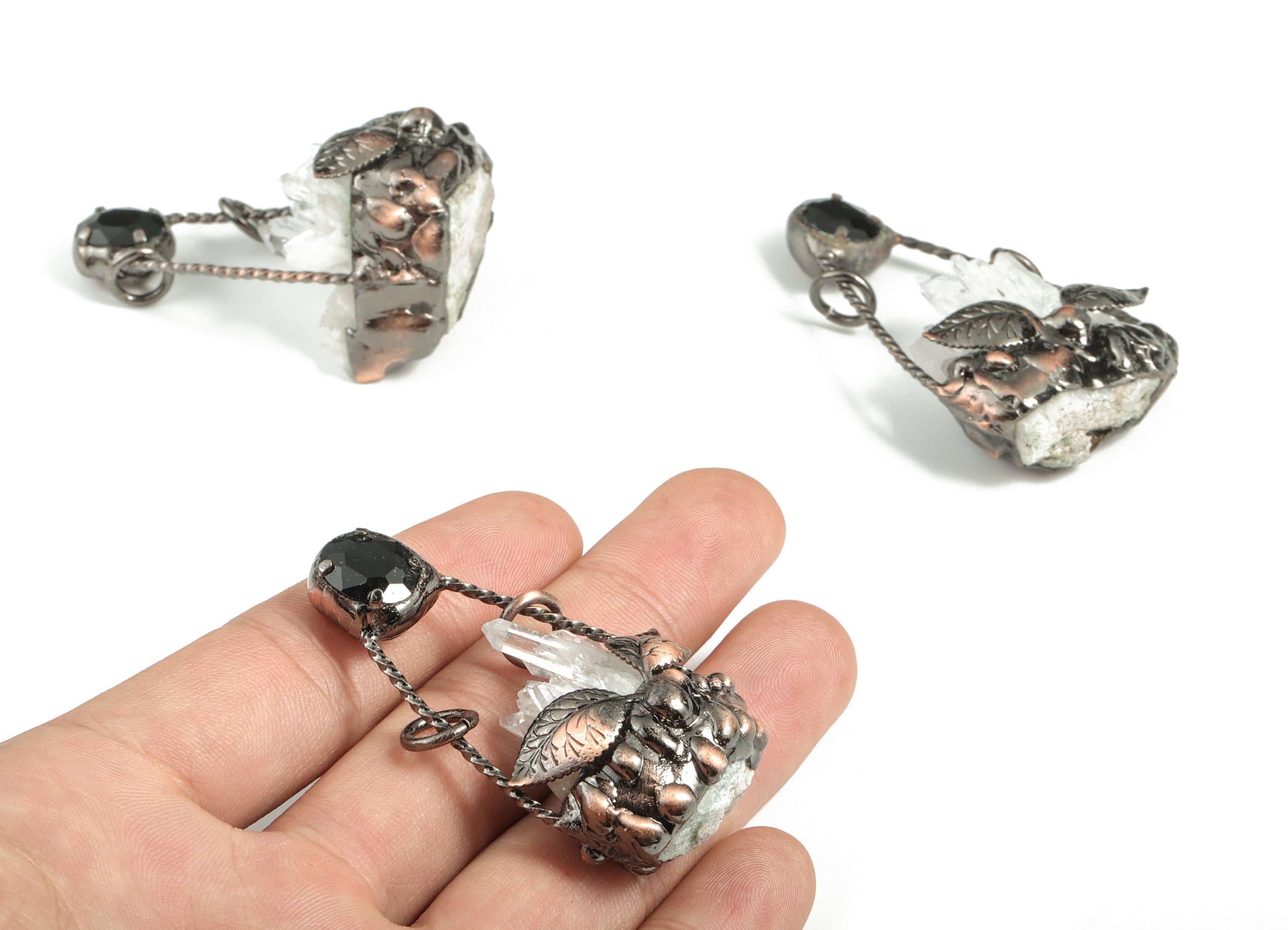 White Crystal Earring Charm - White Crystals with Black Zircon Pendant - Jewelry Supplies – Average Size - 61.06x36.26x16.83mm – NS1317 - DOMEDBAZAAR